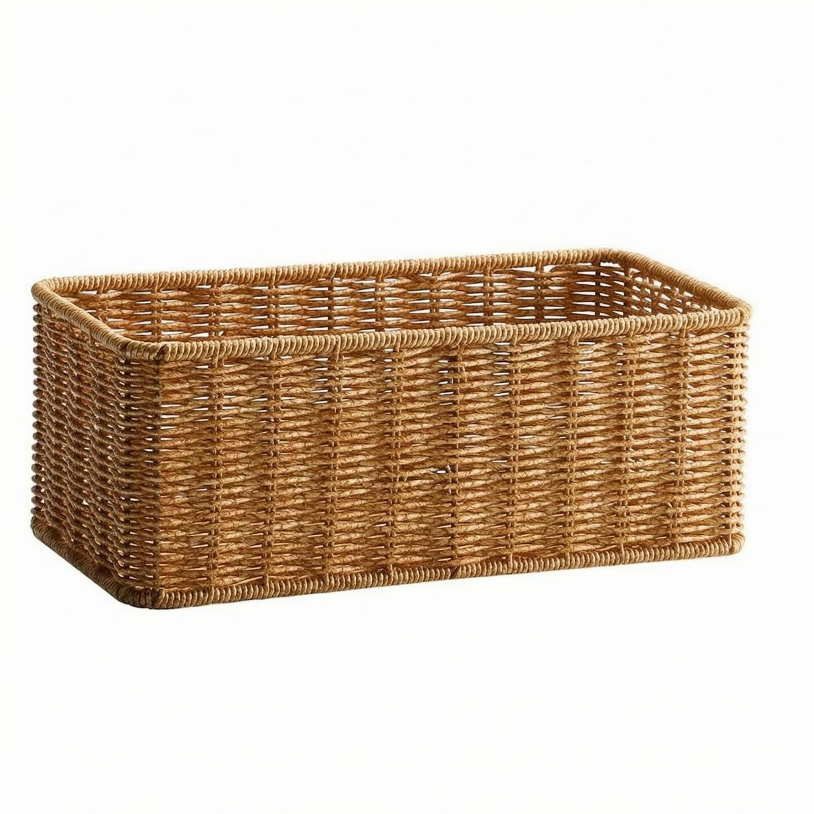 Panier rectangulaire ouvert de qualité supérieure en polypropylène tressé durable marron clair