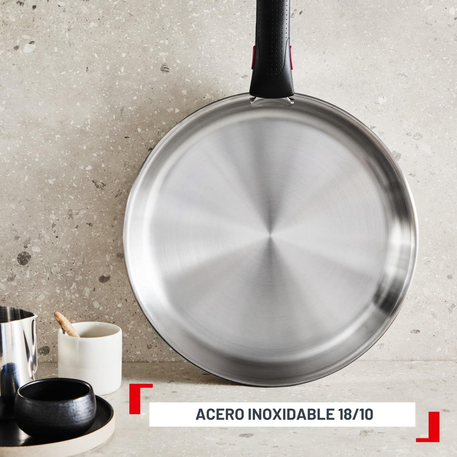 Tefal Ingenio Comfort Max - Juego de Sartenes 22/24/28 cm, Mango extraíble, Sin antiadherente, Acero inoxidable, Apilable, Inducción