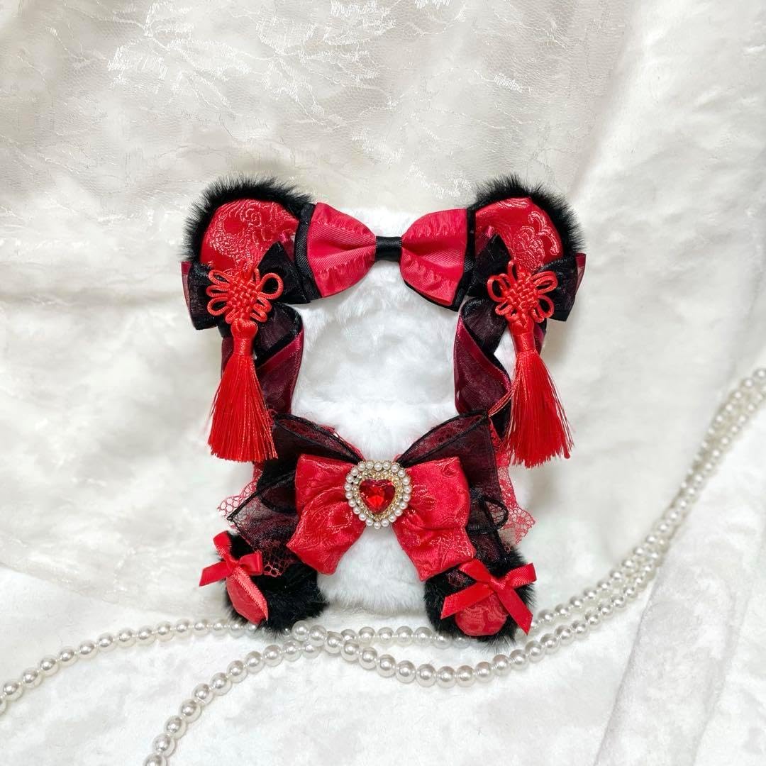 ぬい服 おすわりぬい服 10㎝~14cm チャイナパンダ おてて横 赤