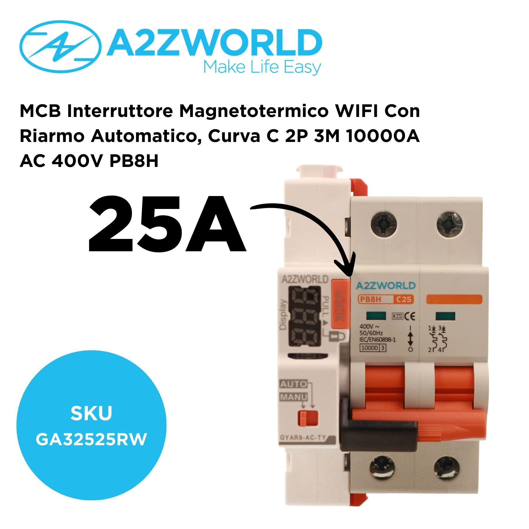 Interruptor magnetotérmico WIFI Rearme automático, curva C 25A, 2P 10kA, APP Tuya Smart Life, solo 3 módulos DIN 220V AC, control remoto y manual
