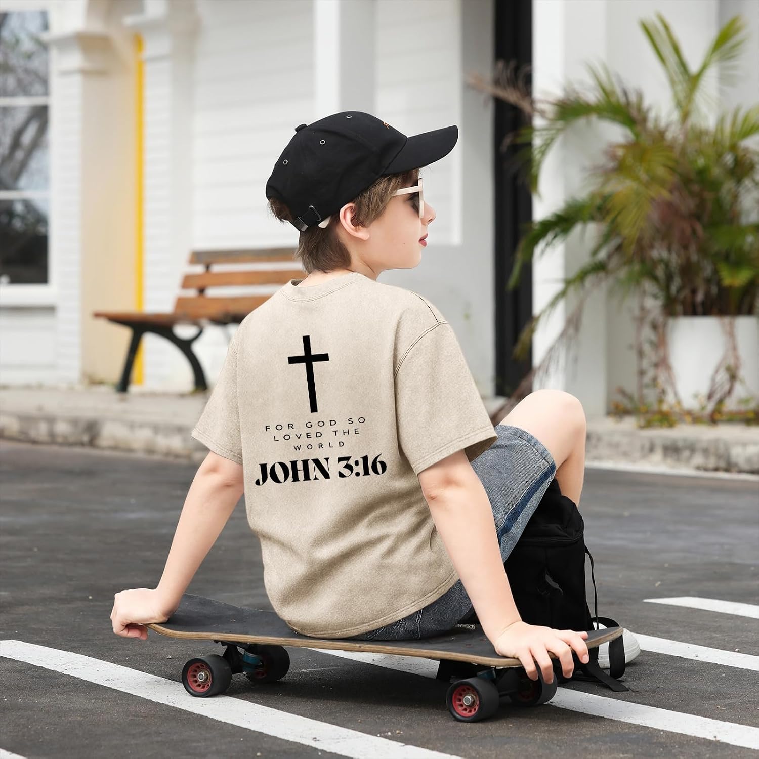 BeWithYou Kids Christian Shirts for Boys Religious Jesus Faith Tshirts Vintage Bible Verse Cross Graphic Tees Acid Wash Tops