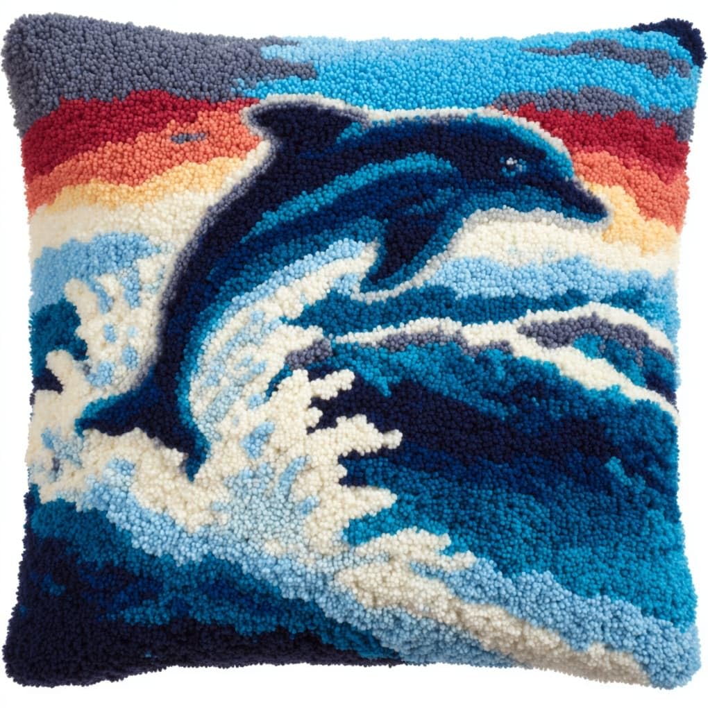 WallustrioaW Latch Hook Pillow Case Kits,Animal Dolphin