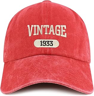 Trendy Apparel Shop Vintage 1933 Embroidered 90th Birthday Soft Crown Washed Cotton Cap - Red
