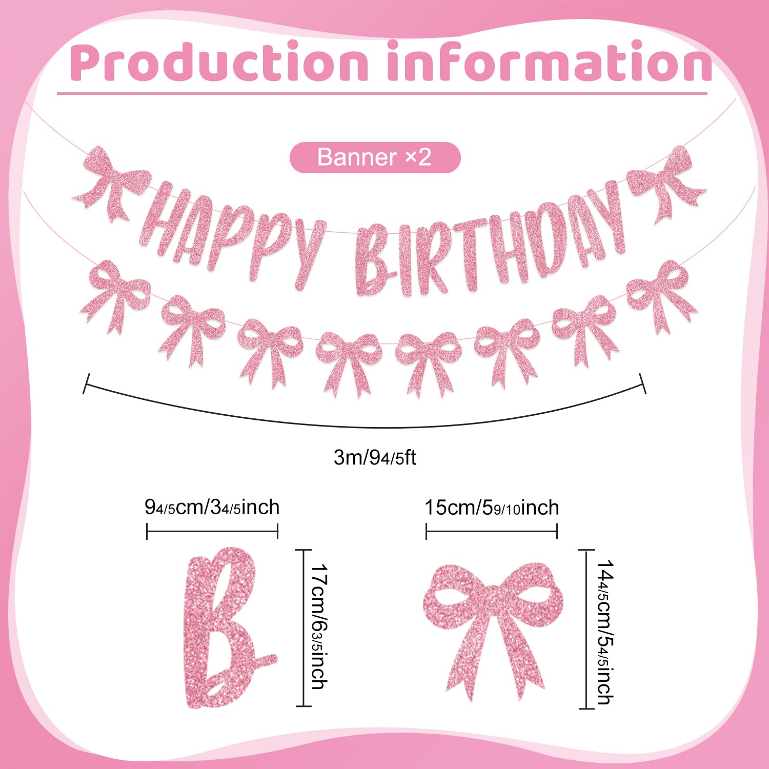 Rosa Schleifen-Geburtstagsdeko – Set Mit Banner, Girlande & Wirbeln Für Mädchen-Partys