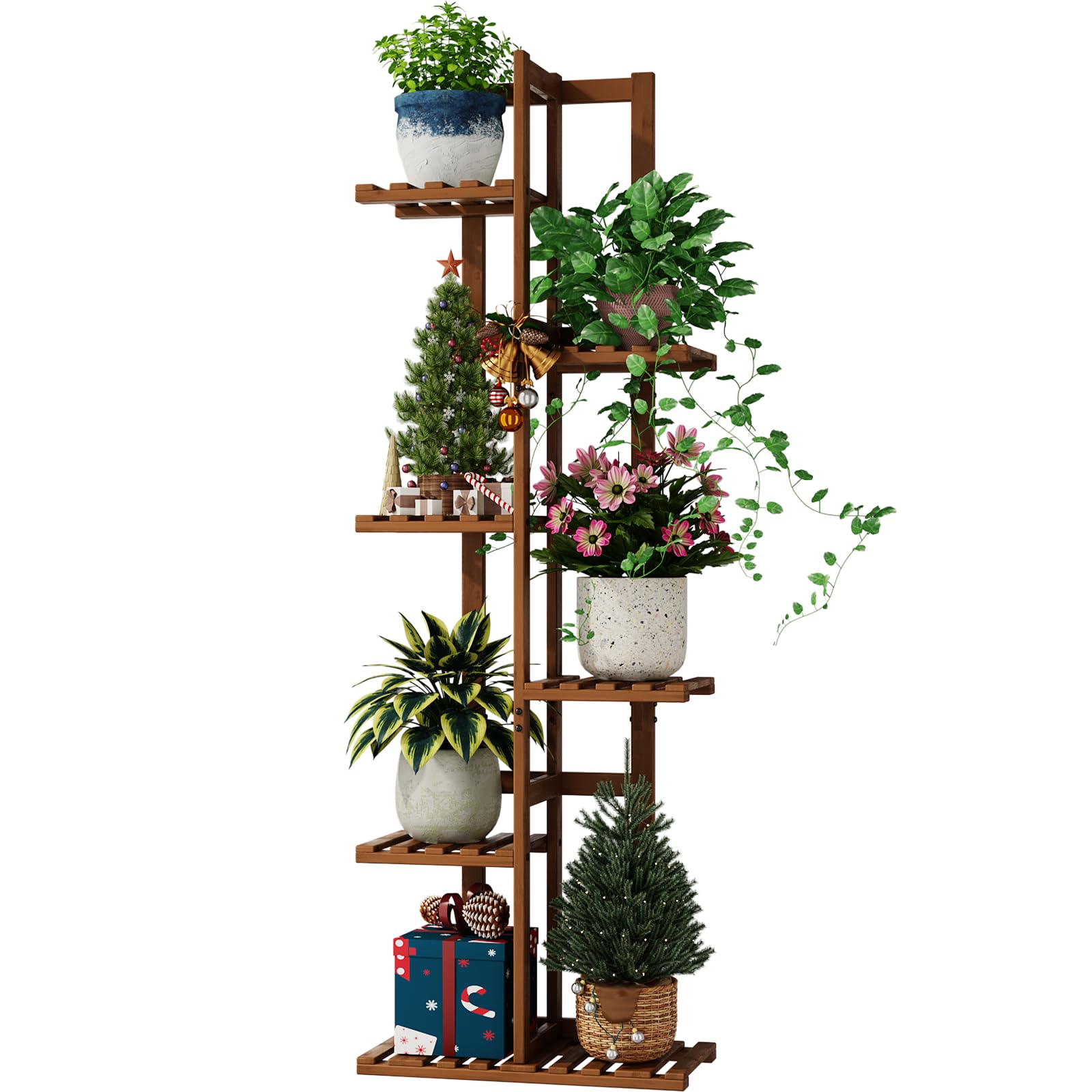 Bamworld 6 Tier Bamboo Plant Stand Indoor, Corner Plant Shelf for Multiple Plants, Small Tiered Flower Stand for Window Garden Balcony Home Decor Living Room Bedroom(Tea Brown)