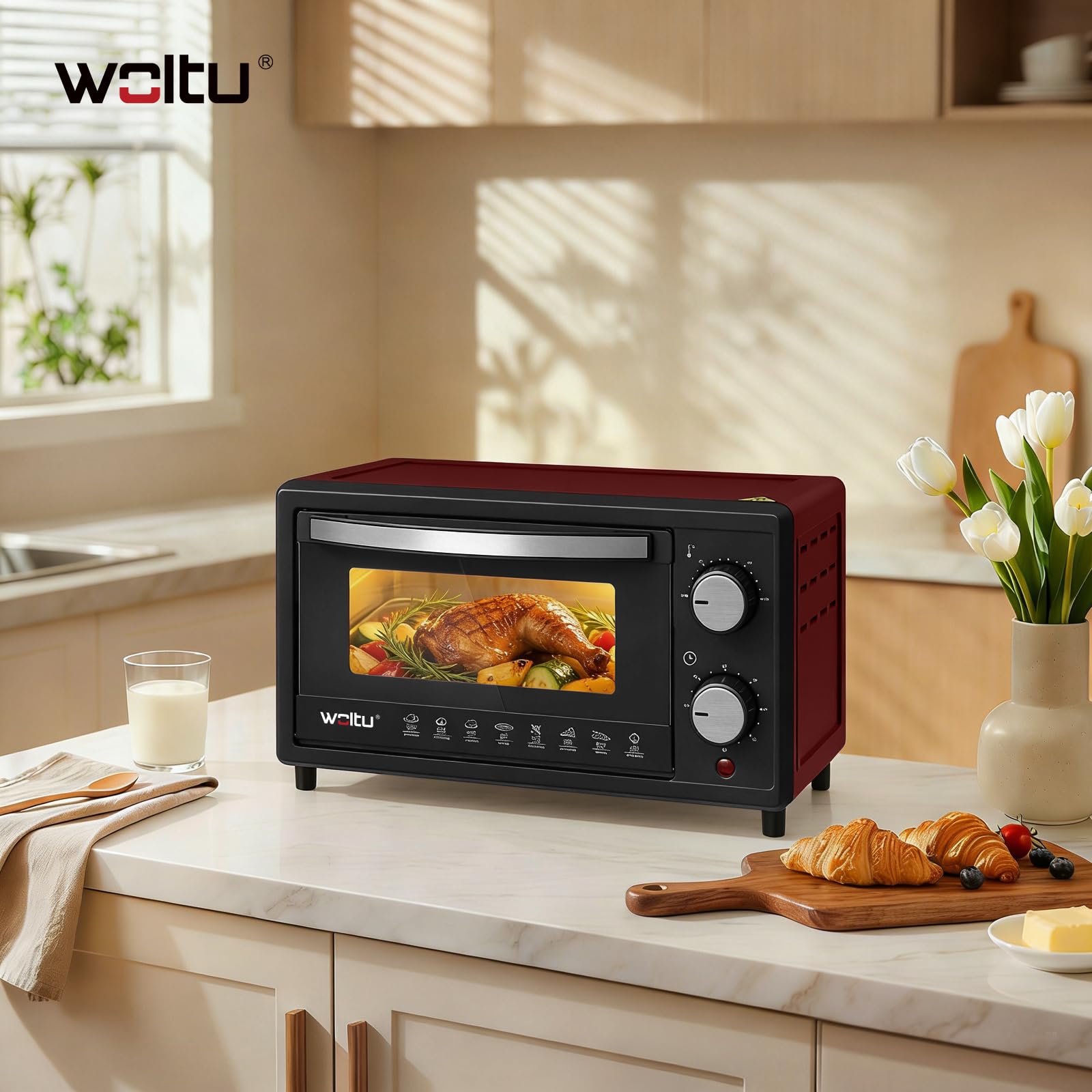 WOLTU minipiekarnik 12 litrów, toster 800 watt | Piec do pizzy | Blacha do pieczenia z minipiekarnikiem z timerem do pizzy, tostów, indyka, czerwonych hot-dogów