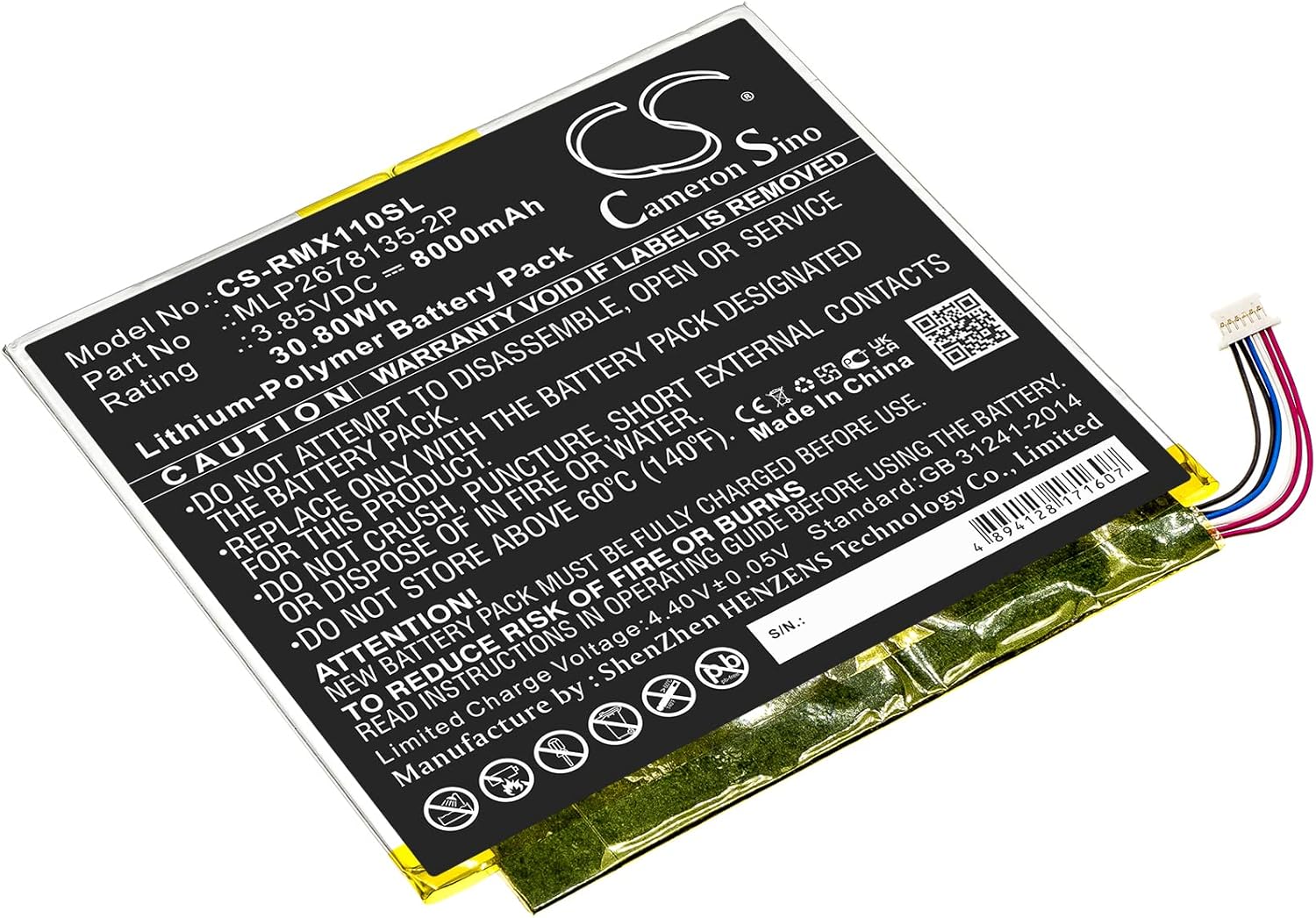 Cameron Sino Battery for Ellipsis 10 HD, Ellipsis 10 inch 32GB HD 4G, QTAXIA1 PN: MLP2678135-2P 8000mAh / 30.80Wh