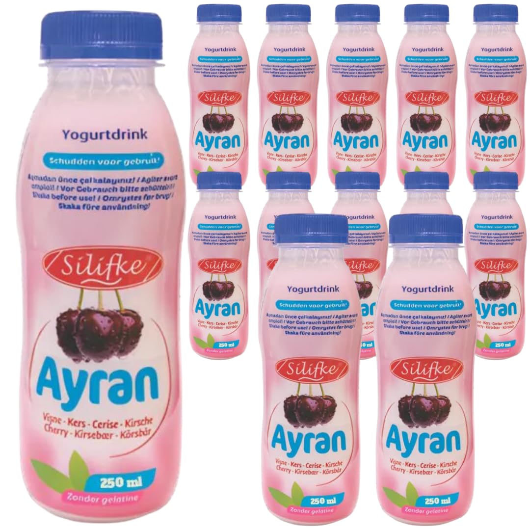 Silifke Kirsche Ayran – Kirsche Joghurtgetränk mit Milch, Praktisch und Erfrischend 250 Mililiter, 12 Er