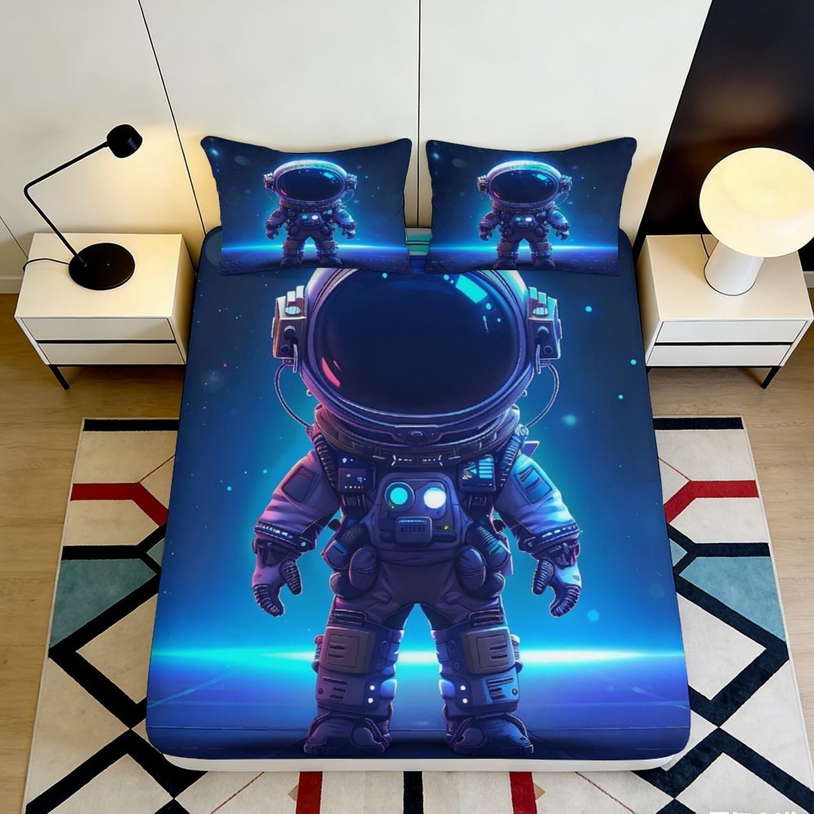 3D Printed Astronaut Fitted Sheet, Microfiber Soft Touch, Bed Cover for Bedroom, Home Decor, Wrinkle Resistant, Apartment Bedding, 108 chars 90x200x25cm