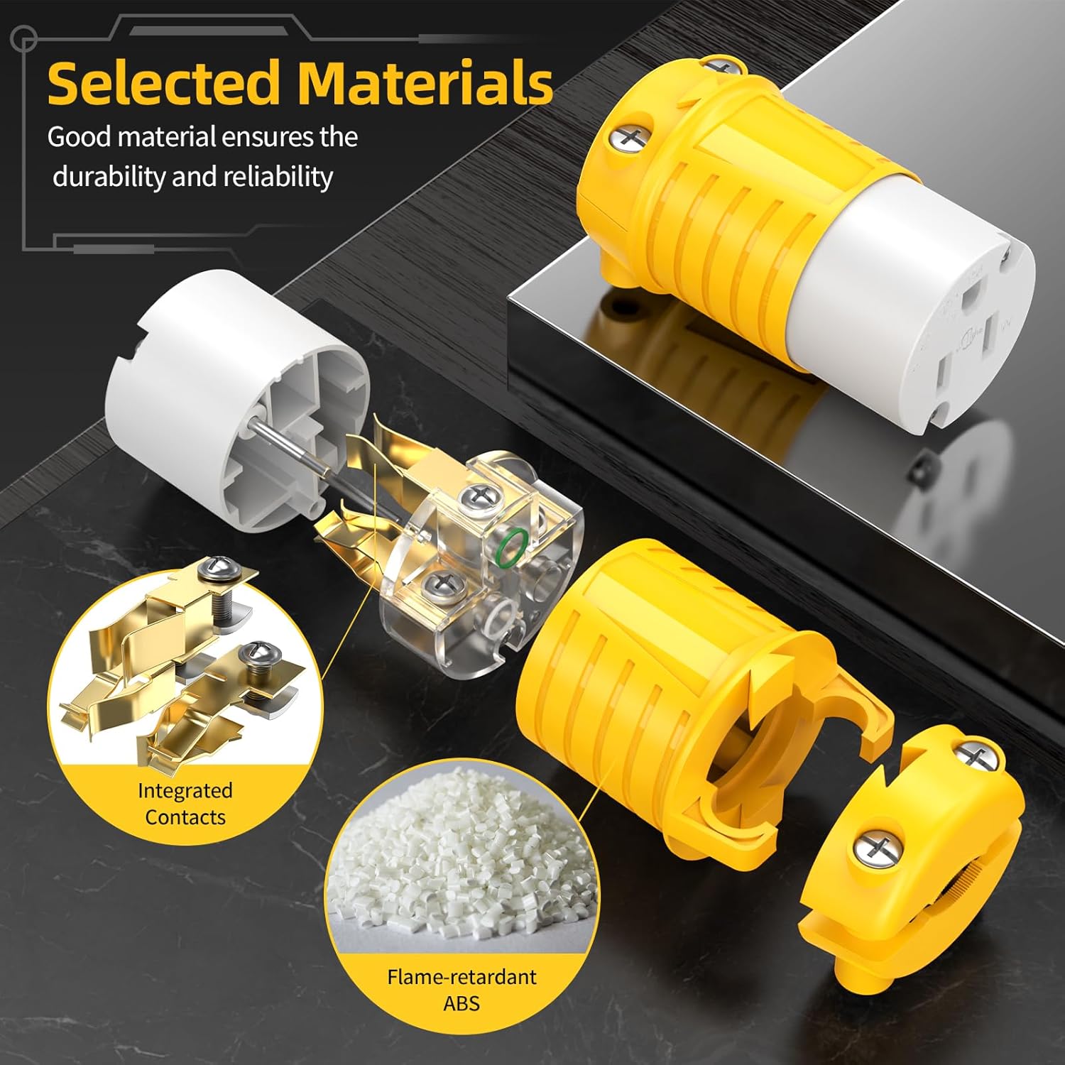 110V Female Electrical Outlet Drop Cord Extension Cord Ends Replacement NEMA 5-15R 15 Amp 110 120 Volt Yellow ETL Listed 10-Pack