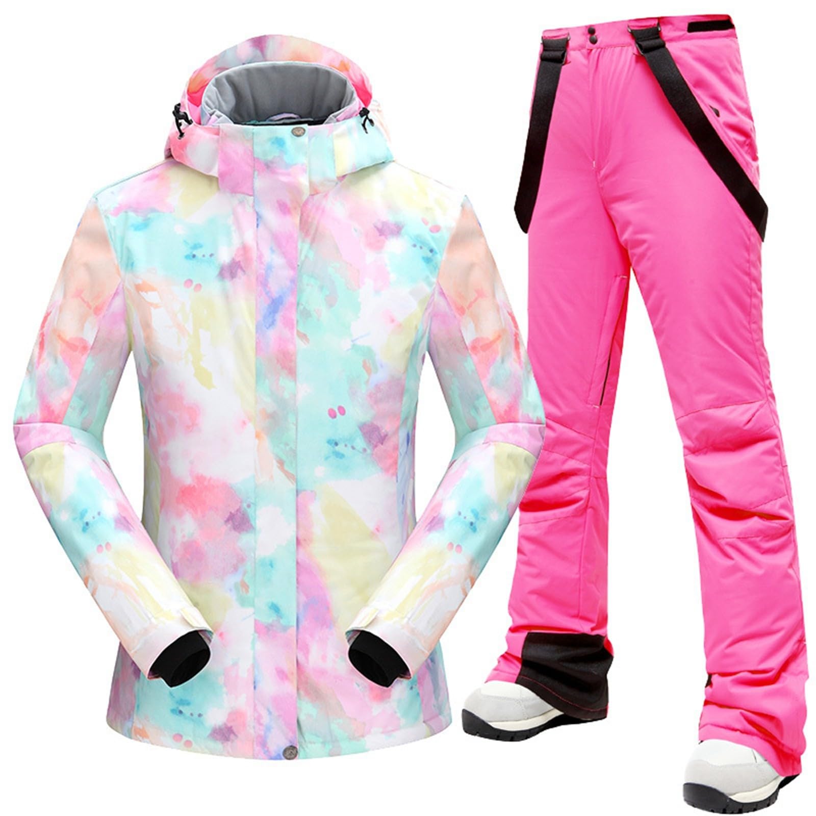 Skianzug Damen 2 Teilig Set: Skijacke und Skihose Warme Schneeanzug Große Größen Ski Anzug Wasserdicht Skianzüge Winddicht Skioverall Schneeanzüge Zweiteiler