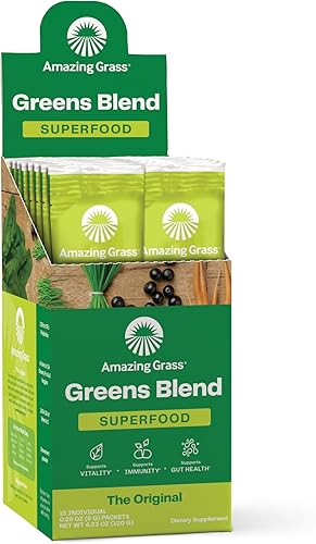 Amazing Grass Greens Blend Superfood - Polvo de vegetales con espirulina, clorella, raíz de remolacha, enzimas digestivas, prebióticos y