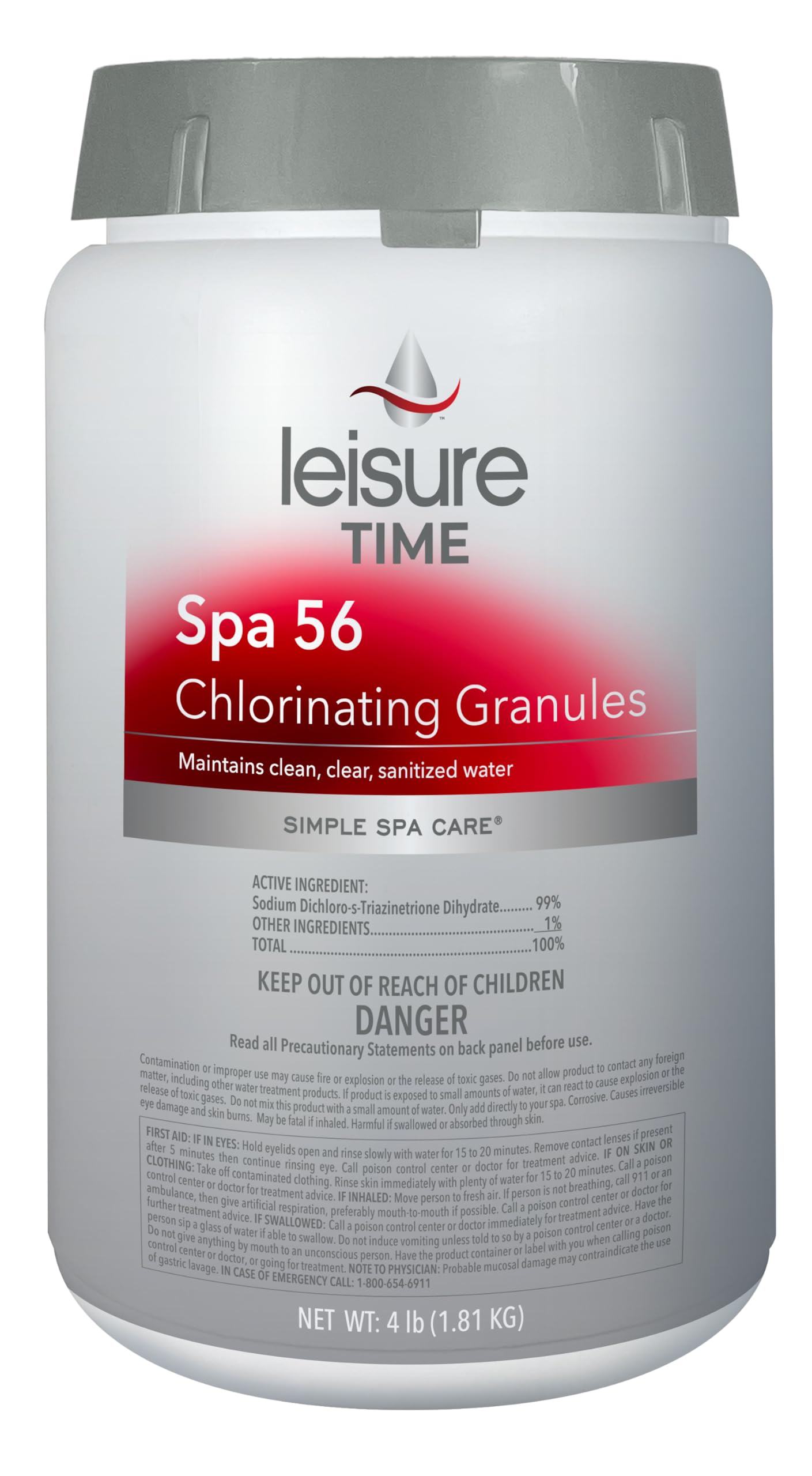LEISURE TIME22331 Spa 56 Chlorinating Granules, Bucket for Crystal Clear Spa Water Maintenance, 4lbs
