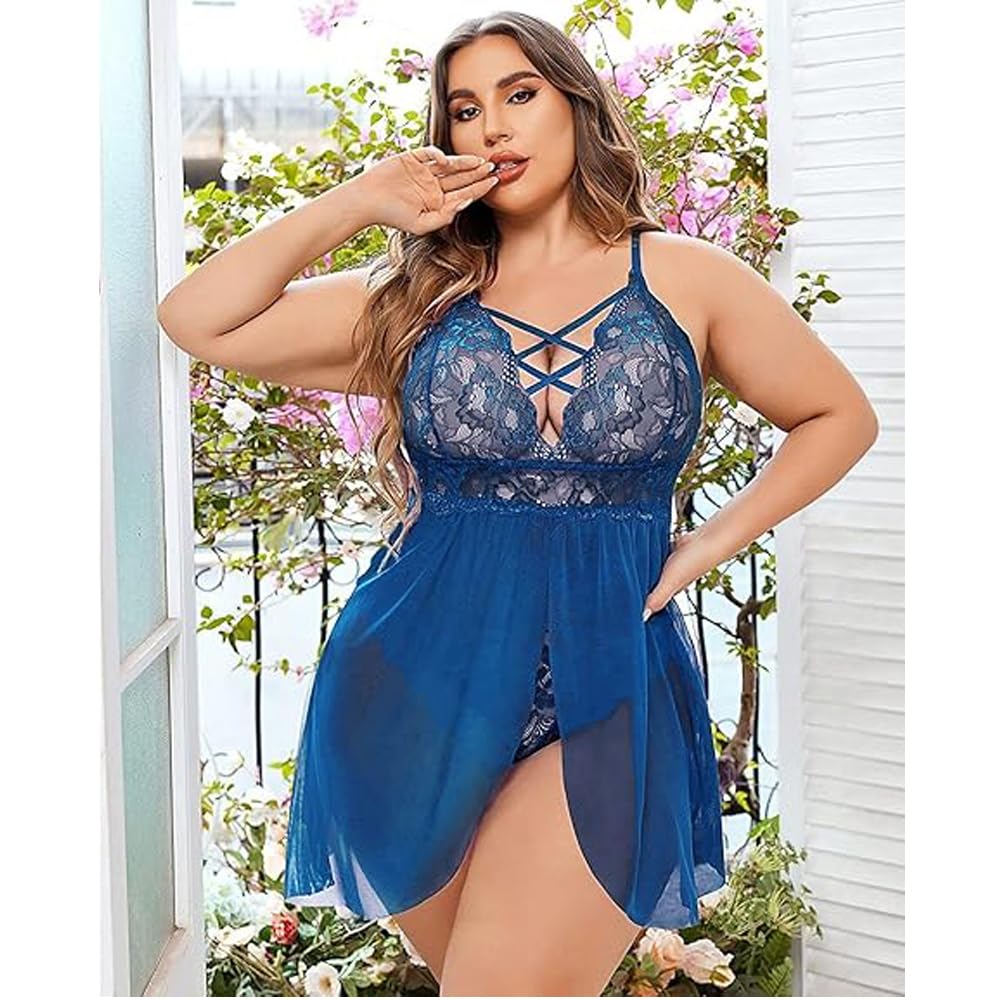 XHYRHTS Sexy Dessous Babydoll Plus Size Damen Chemise Nachthemden Spitze Negligee Unterwäsche Einteiler Nachtwäsche Nachthemd Damen Nachtwäsche
