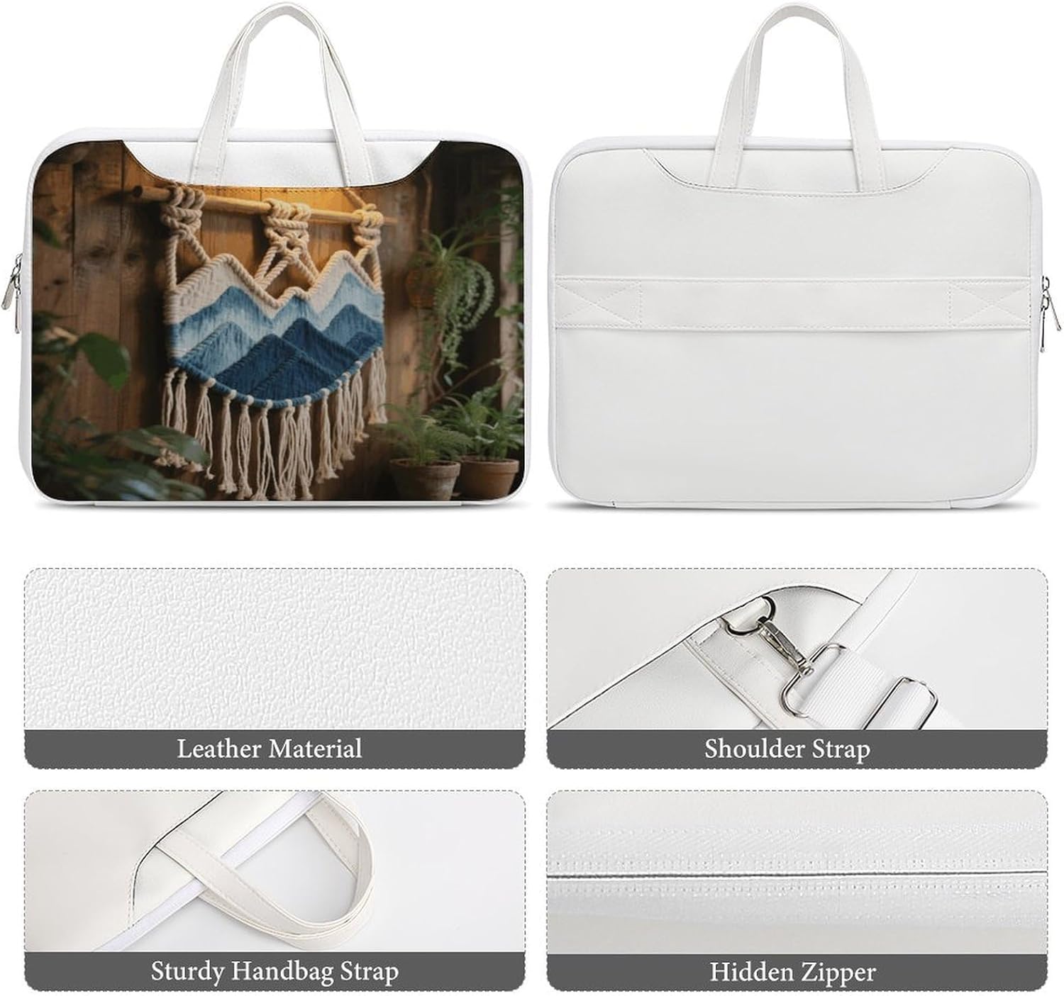 Mountain Dip Dyed Macrame 37x28cm White-style Laptop Bag Leather Tablet Computer Briefcase Large Capacity Work Business Tote Bags for Office