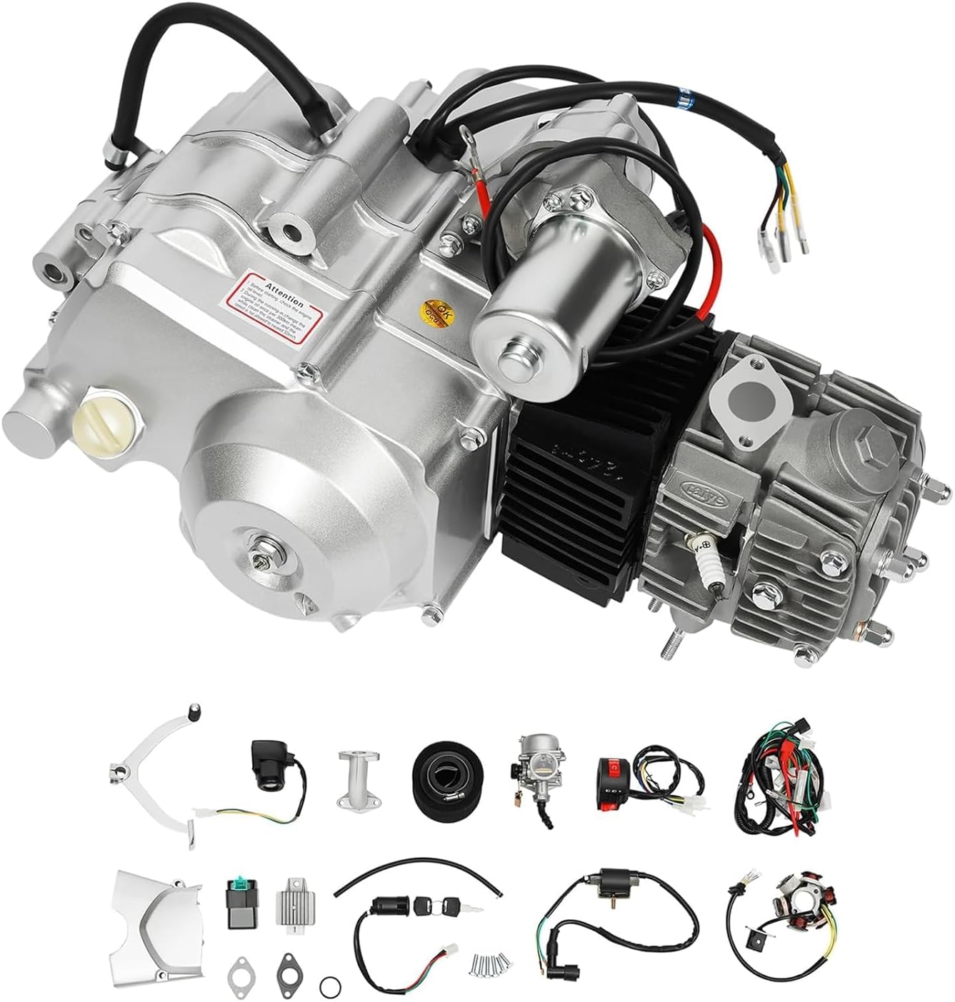 125cc Engine Motor, 4 Stroke Semi-Auto ATV Engine Motor Kit with Reverse and 3 Forward, Single Cylinder Air-Cooling Motor Electrical Start CDI for Go Kart Pit Dirt Bike ATV Buggy
