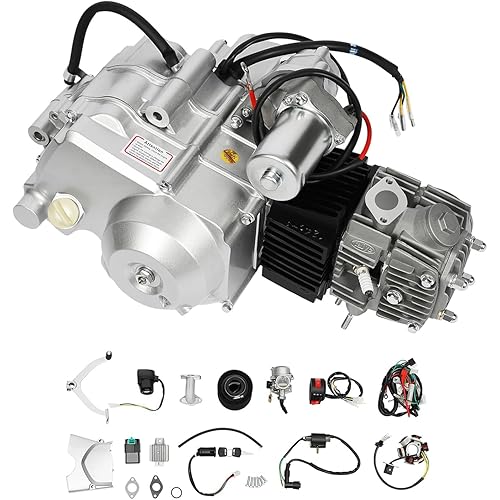 125cc Engine Motor, 4 Stroke Semi-Auto ATV Engine Motor Kit with Reverse and 3 Forward, Single Cylinder Air-Cooling Motor Electrical Start CDI for Go Kart Pit Dirt Bike ATV Buggy