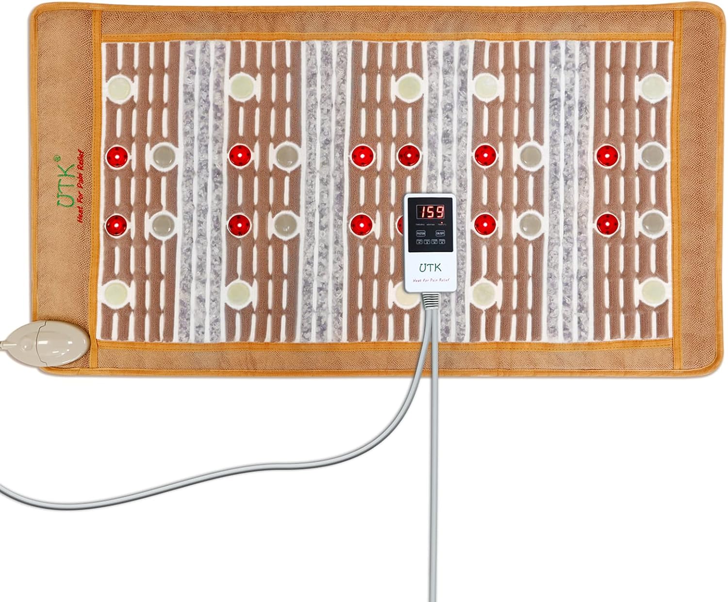 UTK Heating Pad,660nm Photon Light,Amethyst,Tourmaline and Jade Gemstone,Far Infrared Heat Pad,Adjustable Timer & Temperature(Pro21''x 39'')