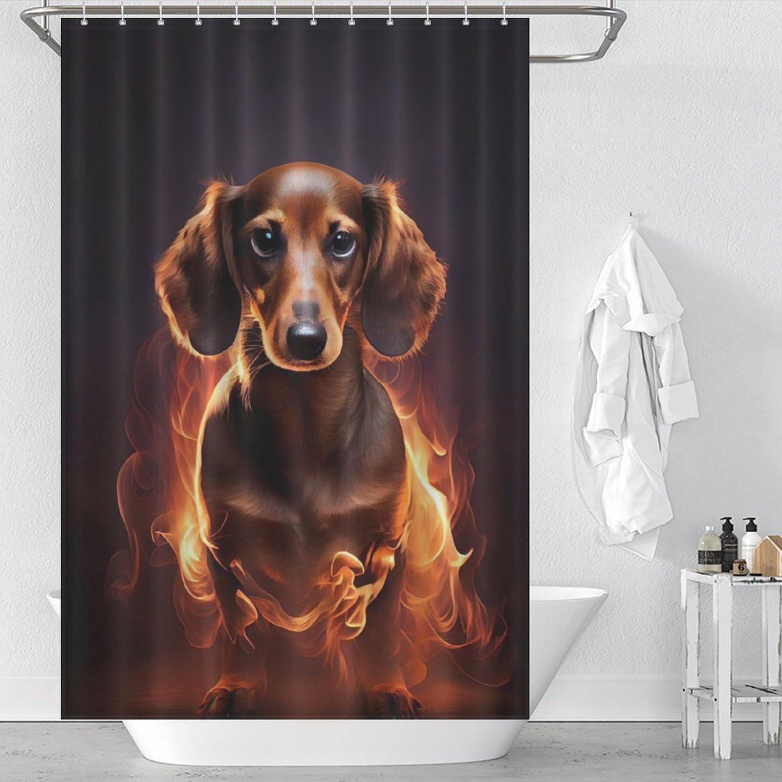 Rideau de douche Teckel anti éclaboussure en tissu polyester étanche 122x183cm