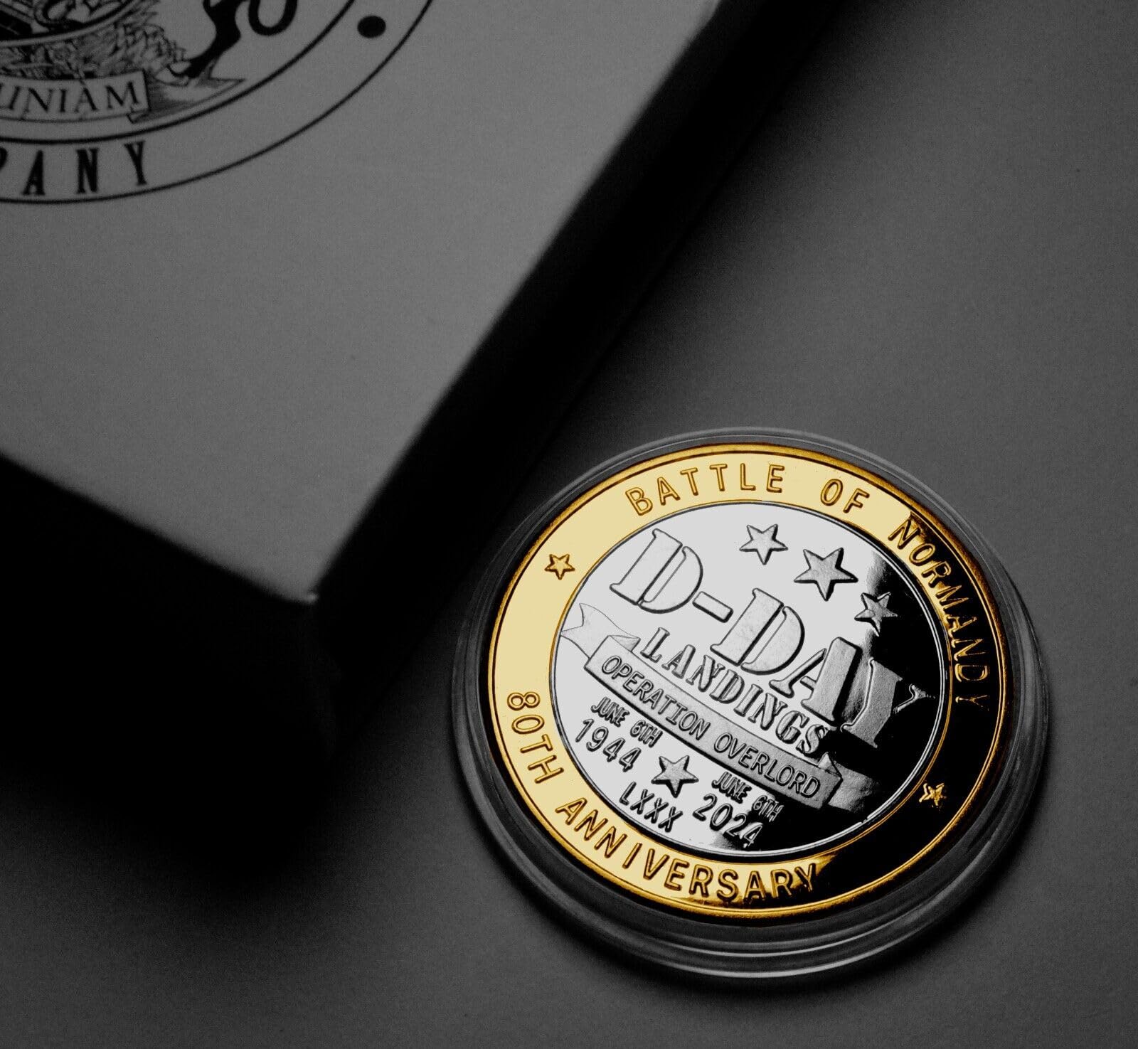The Commemorative Coin Company D-DAY LANDINGS 80th Anniversary Silver & 24ct Gold Commemorative in Gift Box. 1944-2024. Operation Overlord Normandy WW2 World War Two