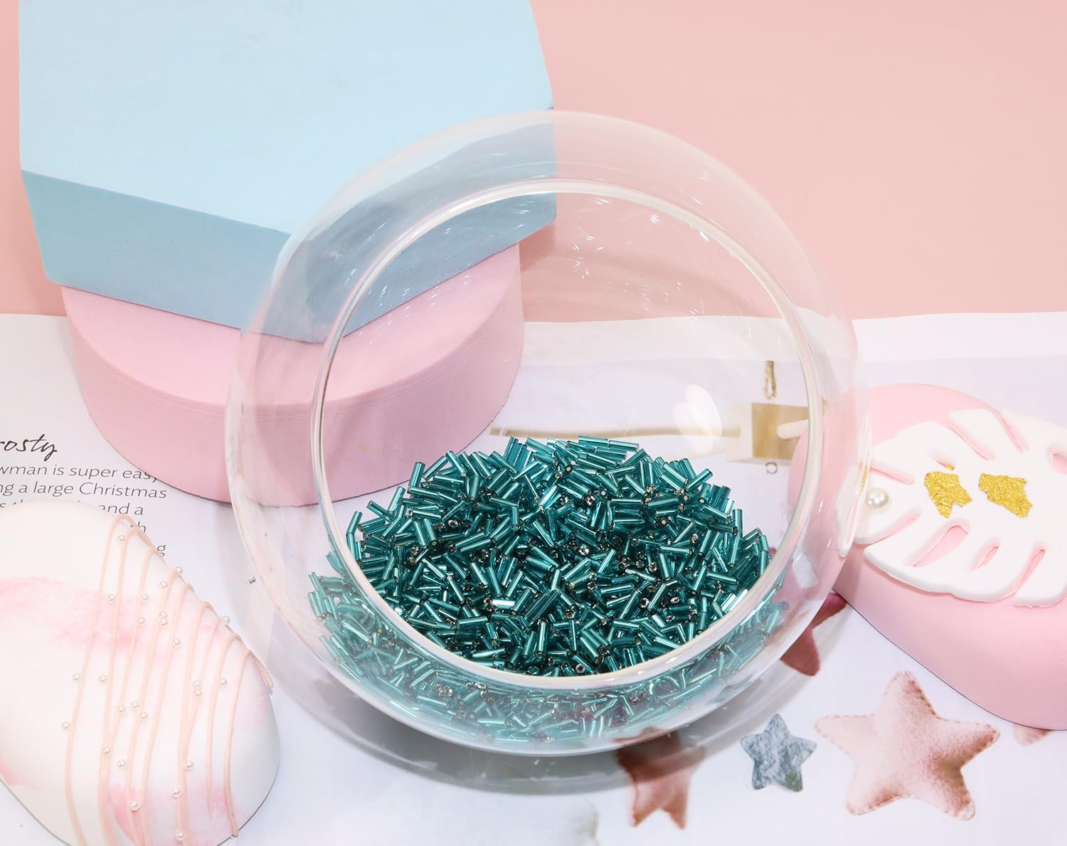 Glass Bugle Beads Penta Angel 1100Pcs /50g Mini Long Tube Seed Beads 2×6mm Small Craft Loose Spacer Bead for Earring Bracelets Necklace Waist Bead Jewelry Making(Teal Blue) - Image 3