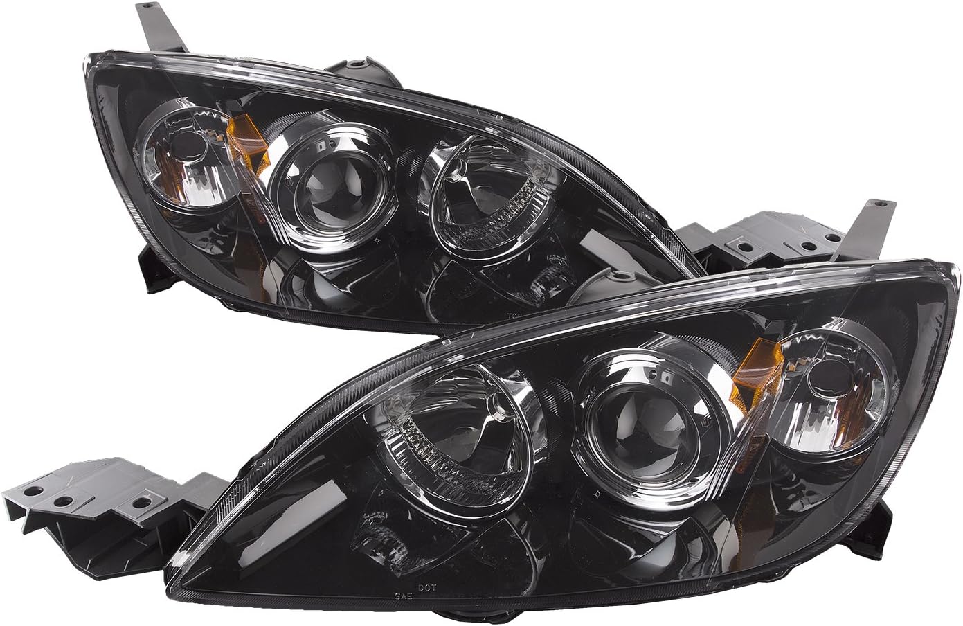Black Housing Halogen Headlights Compatible with Mazda 3 2007-2009 Hatchback MPS Speed Gen 1 Left Driver and Right Passenger Side Headlamps