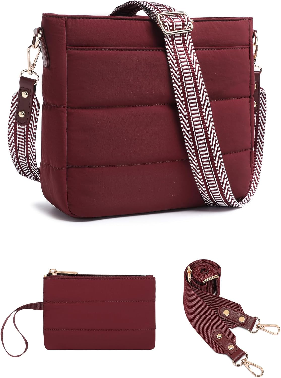 Purses for Women 2PCS Puffer Quilted Crossbody Shoulder Hobo Bags Trendy Ladies Handbag with Coin Wallet 2 Adjustable Straps