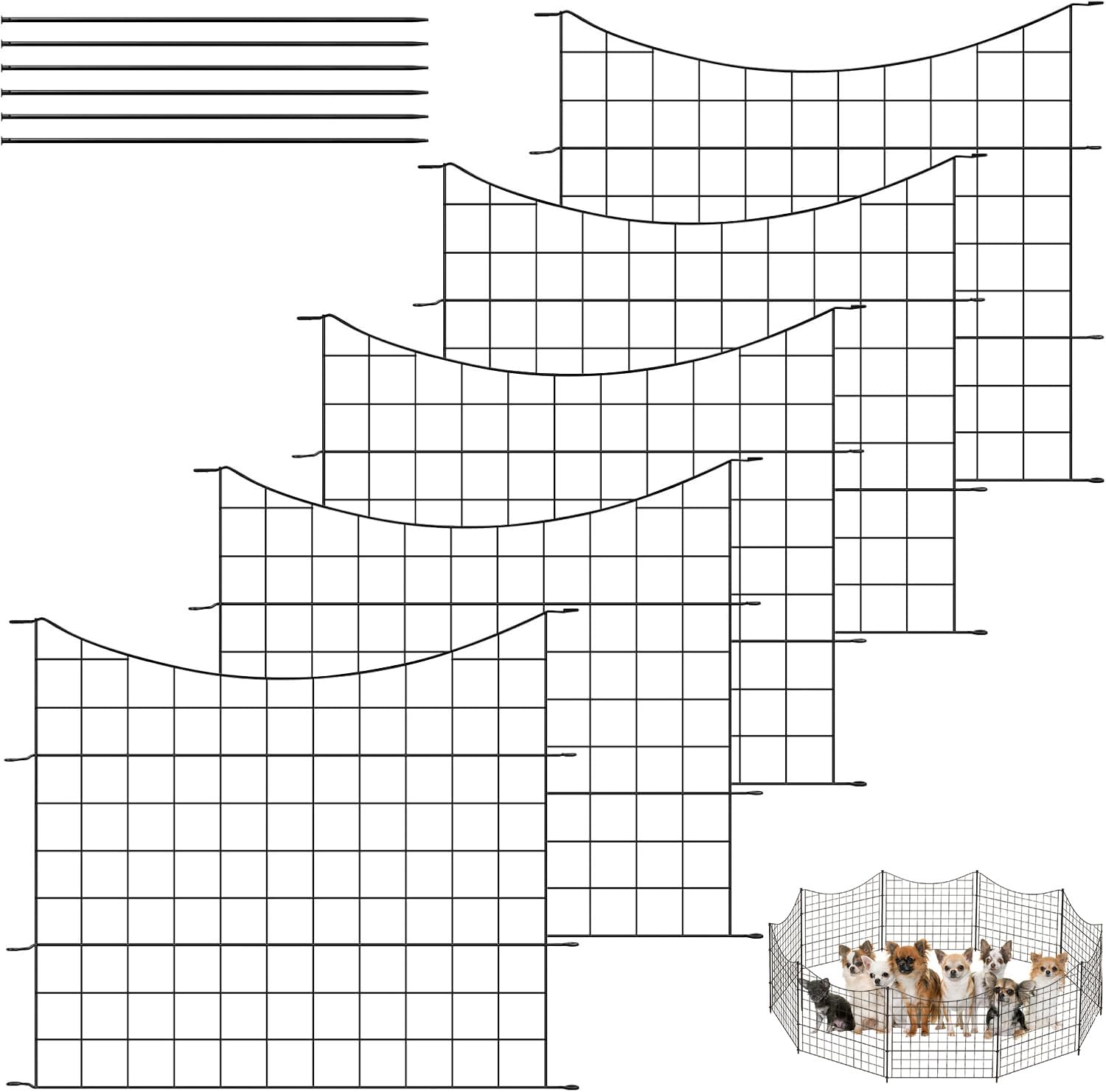 WOLTU Teichzaun Gartenzaun Komplettset, Zaunelemente mit Befestigungsstäbe, Steckzaun Metall, Gitterzaun Oberbogen/Unterbogen, Zaun für Hunde, Schwarz