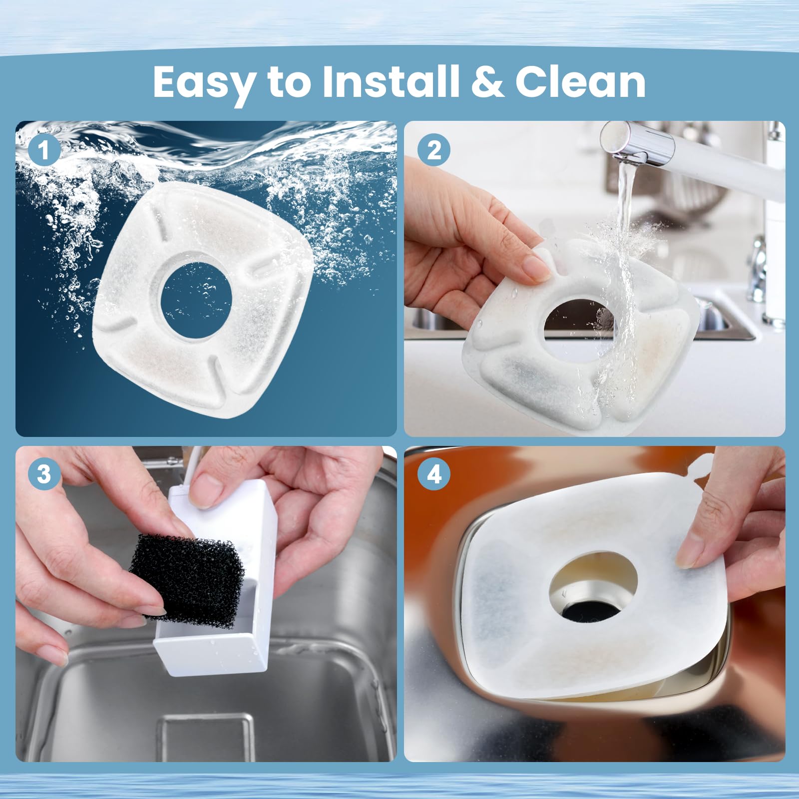Paquete de 24 filtros de repuesto para fuente de agua para gatos, 12 filtros de fuente para gatos y 12 esponjas de prefiltro para dispensador automático de agua para perros y mascotas de 94 onzas/2,8