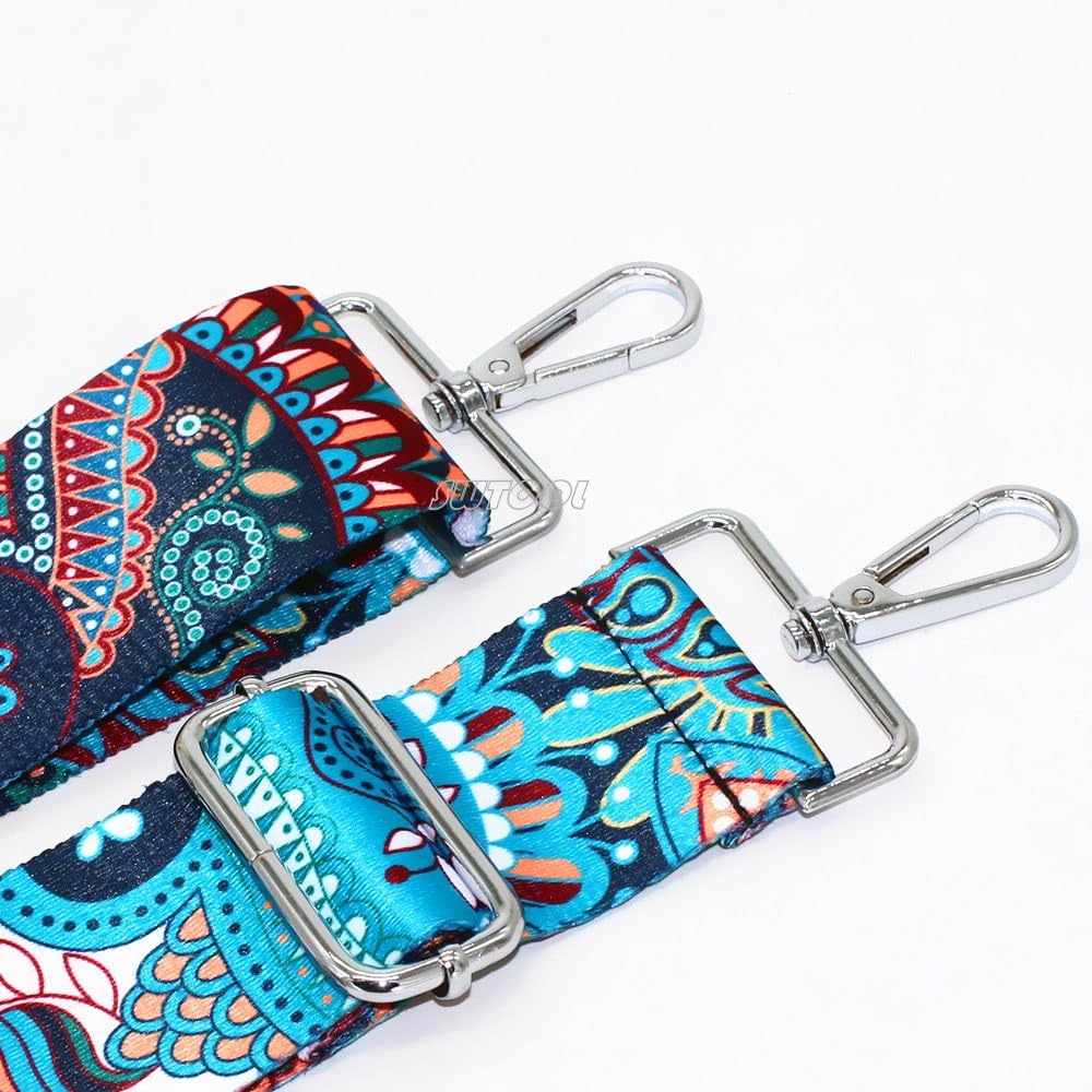 SWTOOL 2" Wide 28"-50" Adjustable Length Handbag Purse Strap Guitar Style Multicolor Canvas Replacement Strap Crossbody Strap with Silver Metal Buckles (Style1)