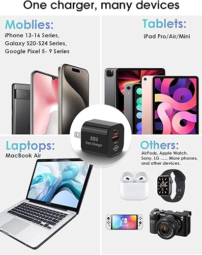 Miniatura 6 de PDMAX iPad Charger Fast Charging, USB C Charger Block 33W GaN, Dual Port Type C & A Wall Charger for iPhone 1515 Pro15 Pro Max iPad ProAirMini