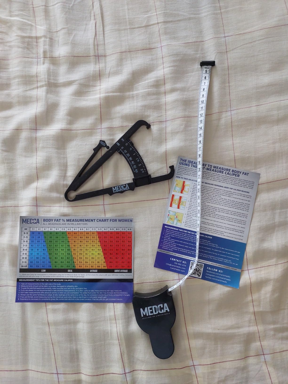 MEDca Body Fat Caliper and Measuring Tape for Body Skinfold Calipers