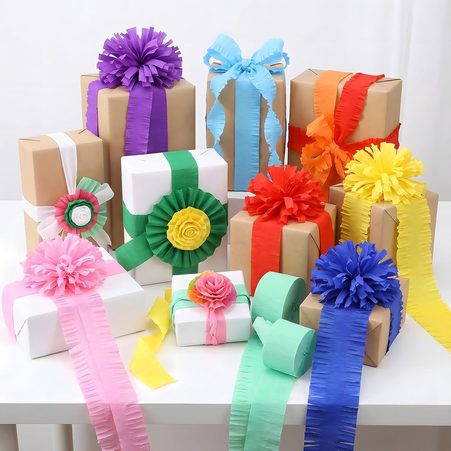 Crepe Paper Streamers 10 Rolls 820Ft (1.8Inchx82 Ft/Roll) Rainbow Colorful Streamer 10 Colors Streamers Party Supplies for Graduation Baby Shower Unicorn Wedding Birthday Party Decorations