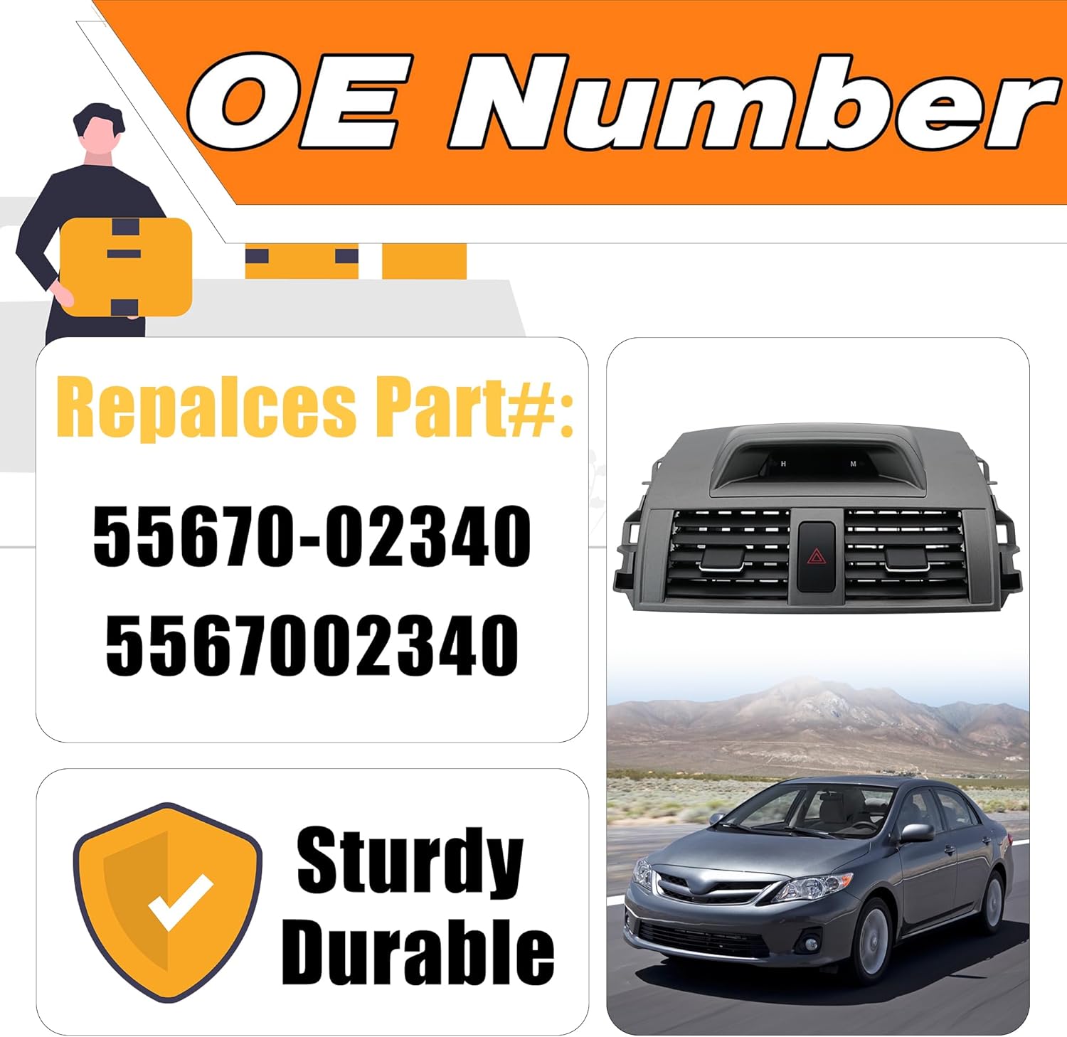 Center Dash A/C Outlet Air Vent Panel with Clock Compatible with Toyota Corolla 2009-2013, AC Vent Trim Cover, Replaces# 55670-02340 5567002340