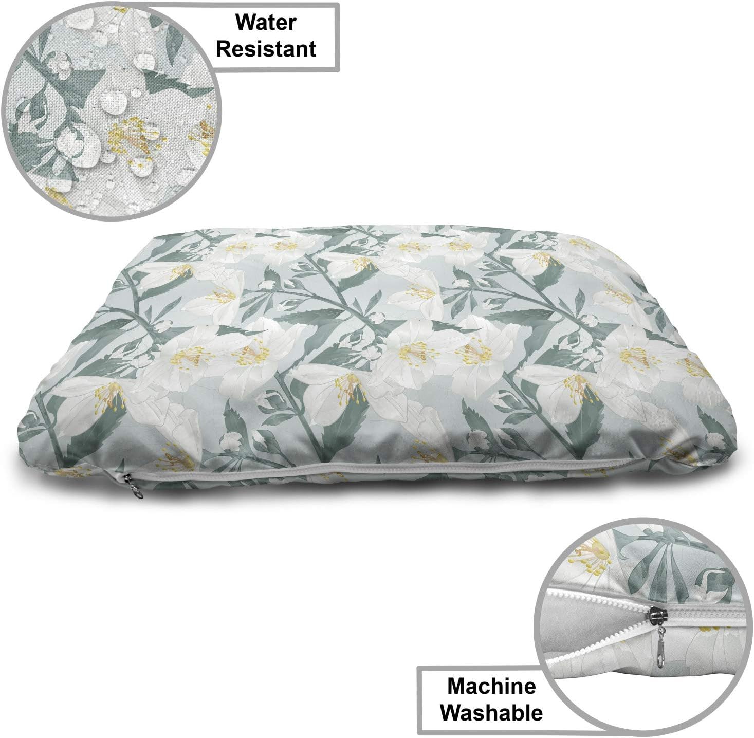 review Lunarable Jasmine Pet Bed, Delicate Pointy Petals Flower in Muted Tones, Chew Resistant Pad for Dogs and Cats Cushion with Removable Cover, 24