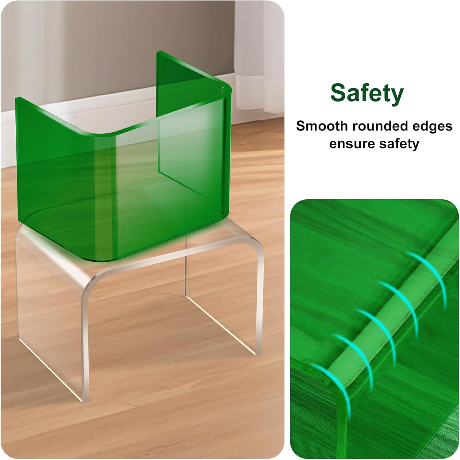 Acrylic Step Stool,Acrylic Stool,Clear Step Stools with Non-Slip for Bathroom,Holds Up to 250lbs (Green No Non-Slip, Pack of 1)