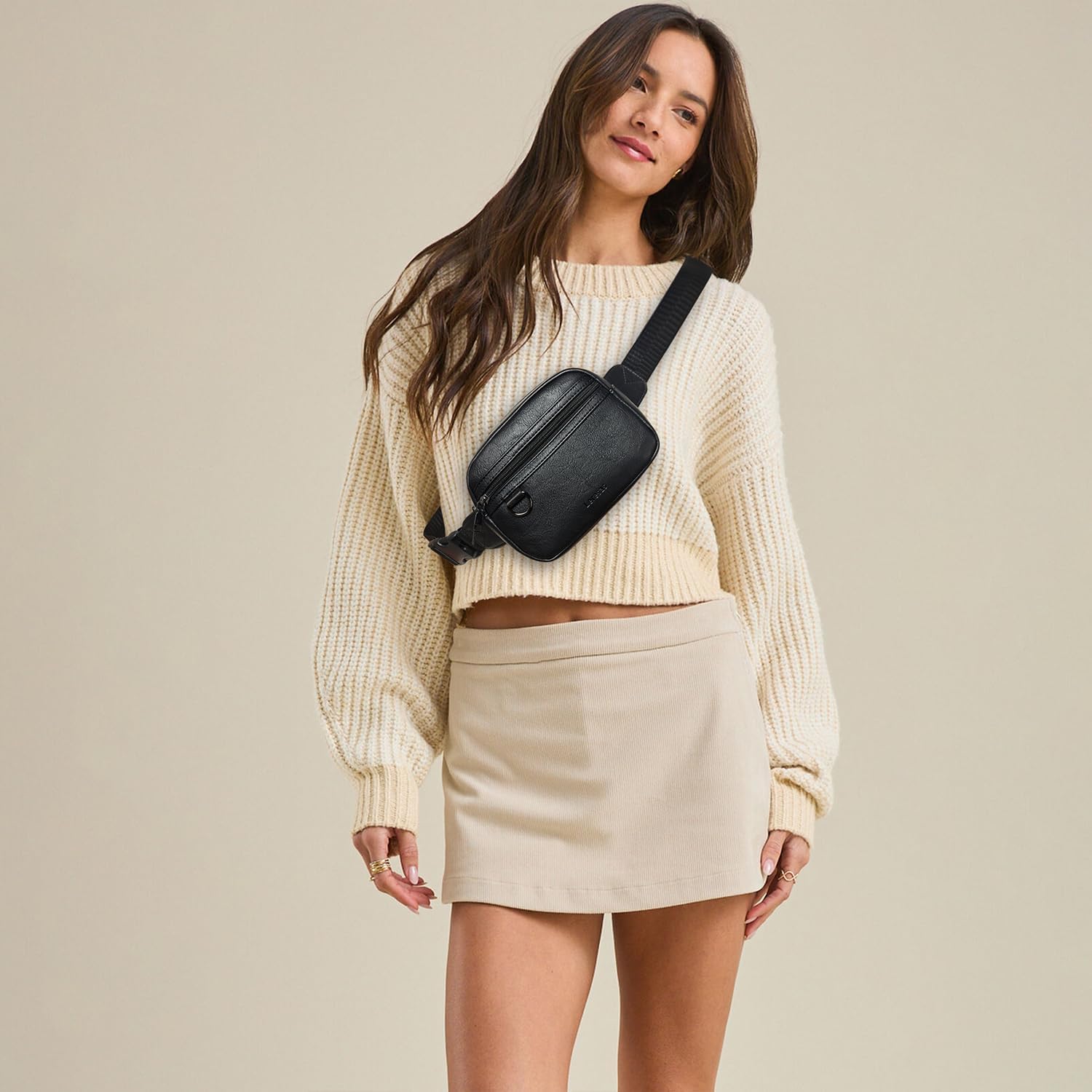 2L Fanny Packs for Women Men Corss Body Belt Bag Waist Pack Vegan Leather Trendy Travel Cycling Waterproof Black - Image 8