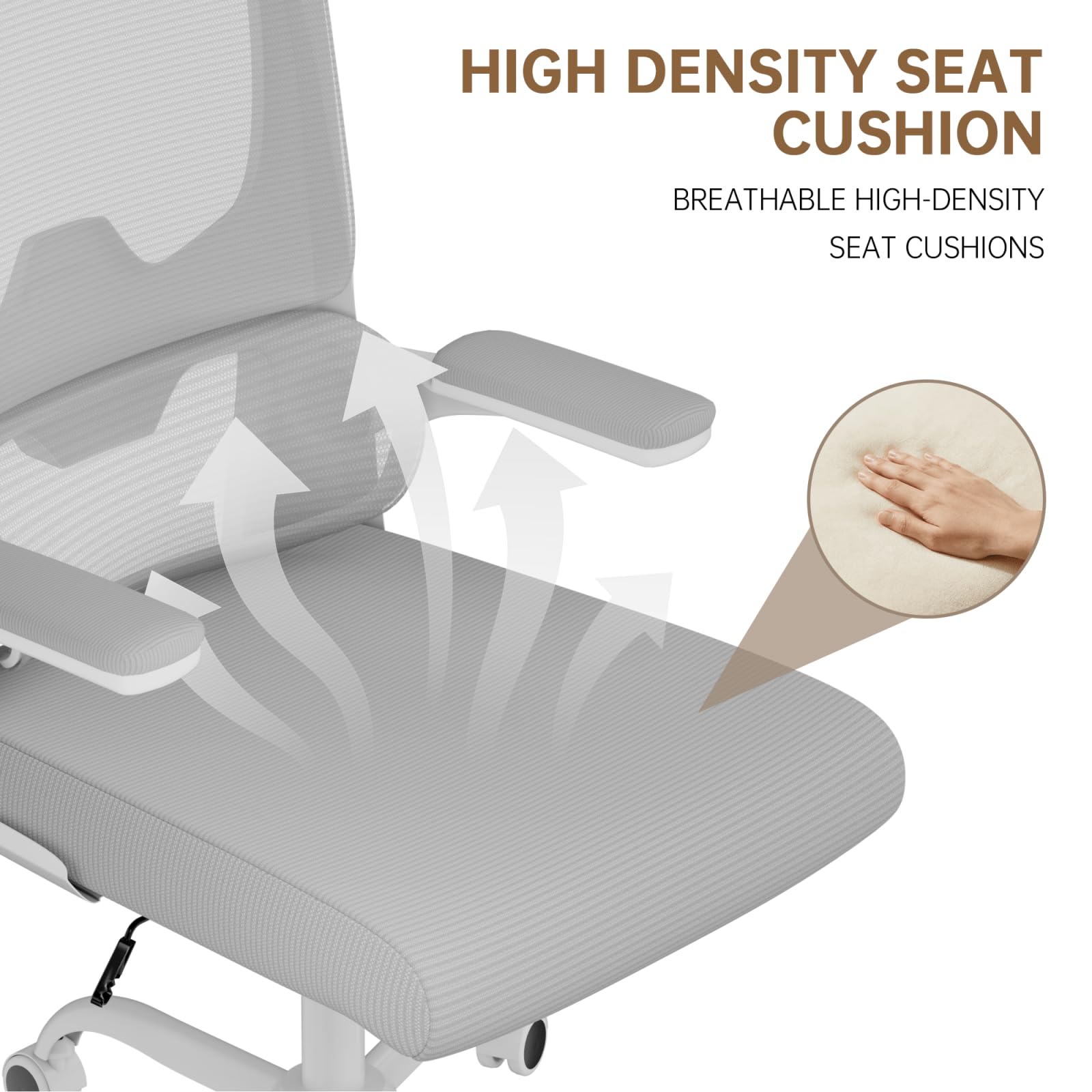Silla de oficina giratoria ergonómica con función de balancín, reposacabezas ajustable y reposabrazos abatibles, respaldo de soporte de 4 zonas, soporte lumbar dinámico, asiento de malla