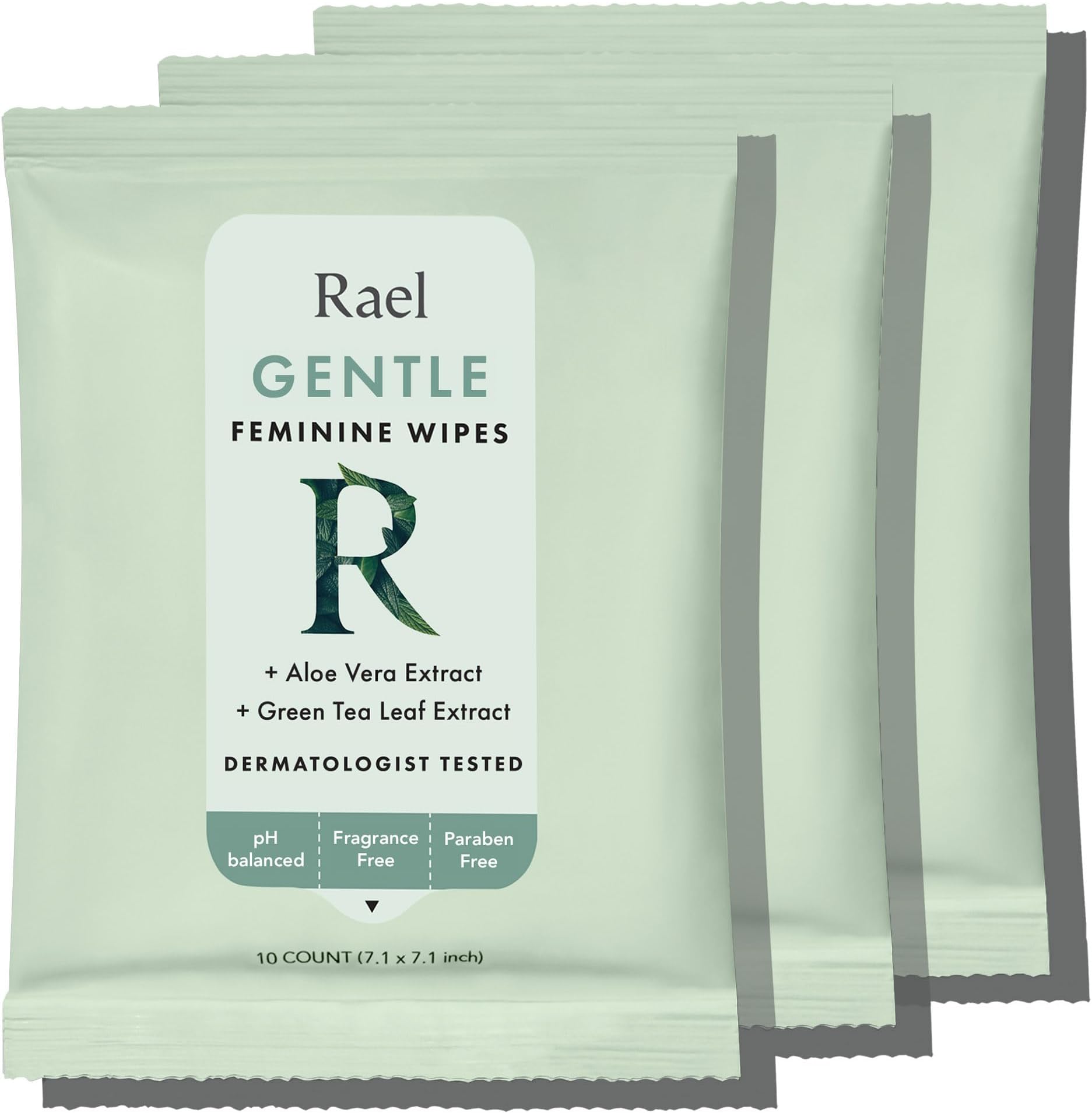 Rael Feminine Wipes, Flushable, Travel Size, All Skin Types, Daily Use (Gentle, 10 Count Pack of 3)