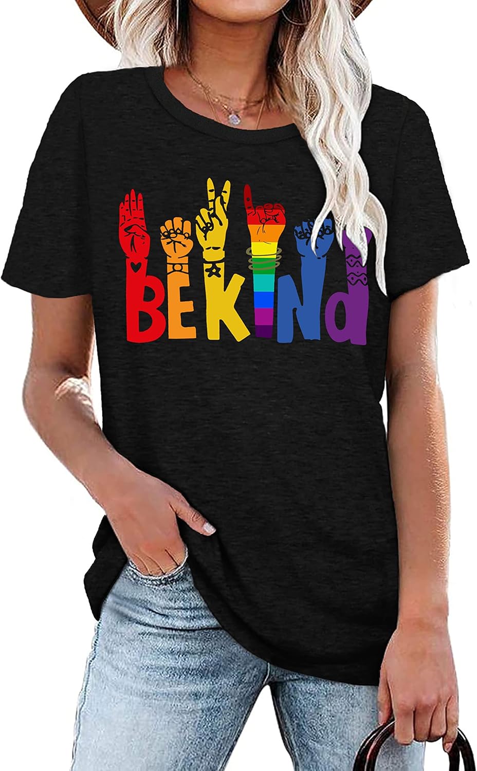 PECHAR Be Kind Shirt for Women Sign Languag Hand Graphic T Shirts Kindness Short Sleeve Inspirational Tee Tops - Image 2