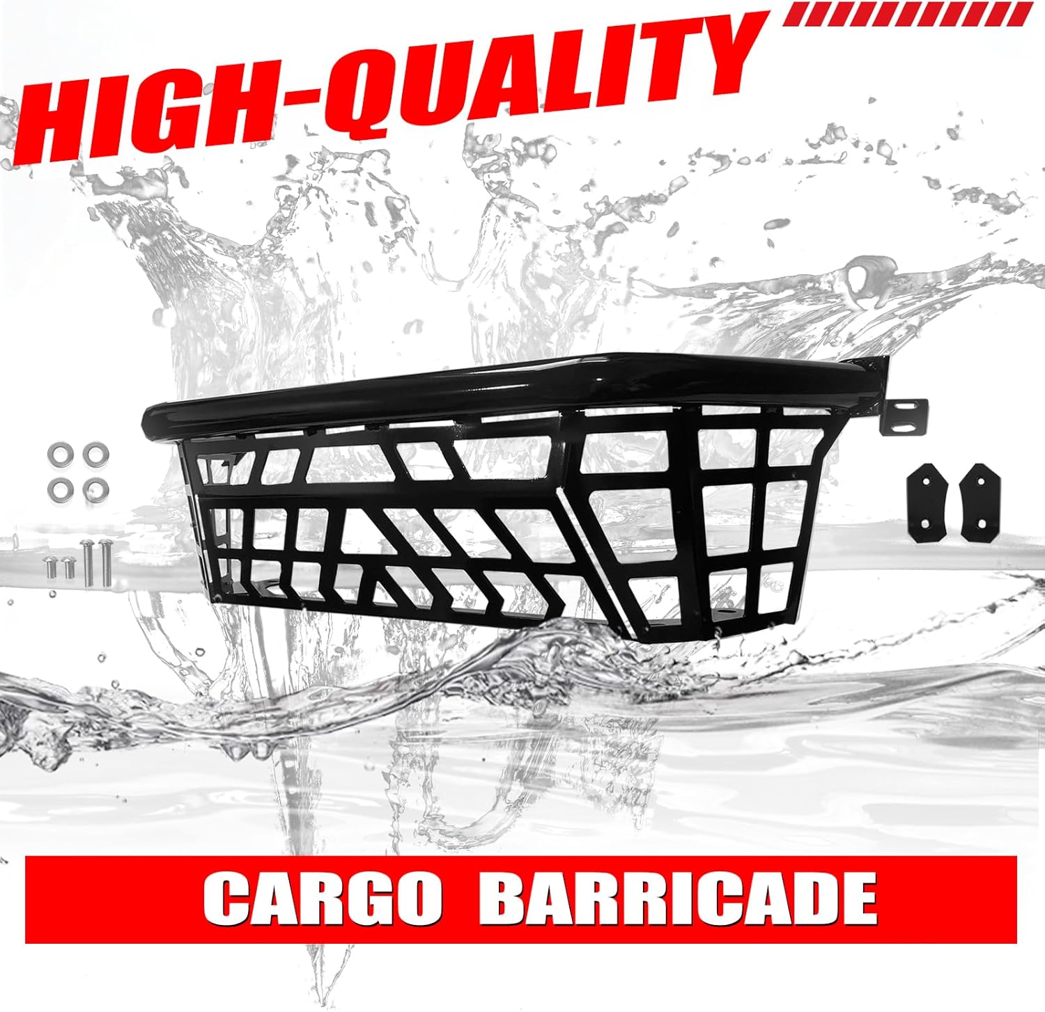 Cargo Barricade Compatible with 2020-2025 Kawasaki Teryx KRX 1000 2023-2025 KRX4 1000, Cargo Bed Enclosure Rear Cargo Tailgate Barrier for Bed Steel, Glossy Black