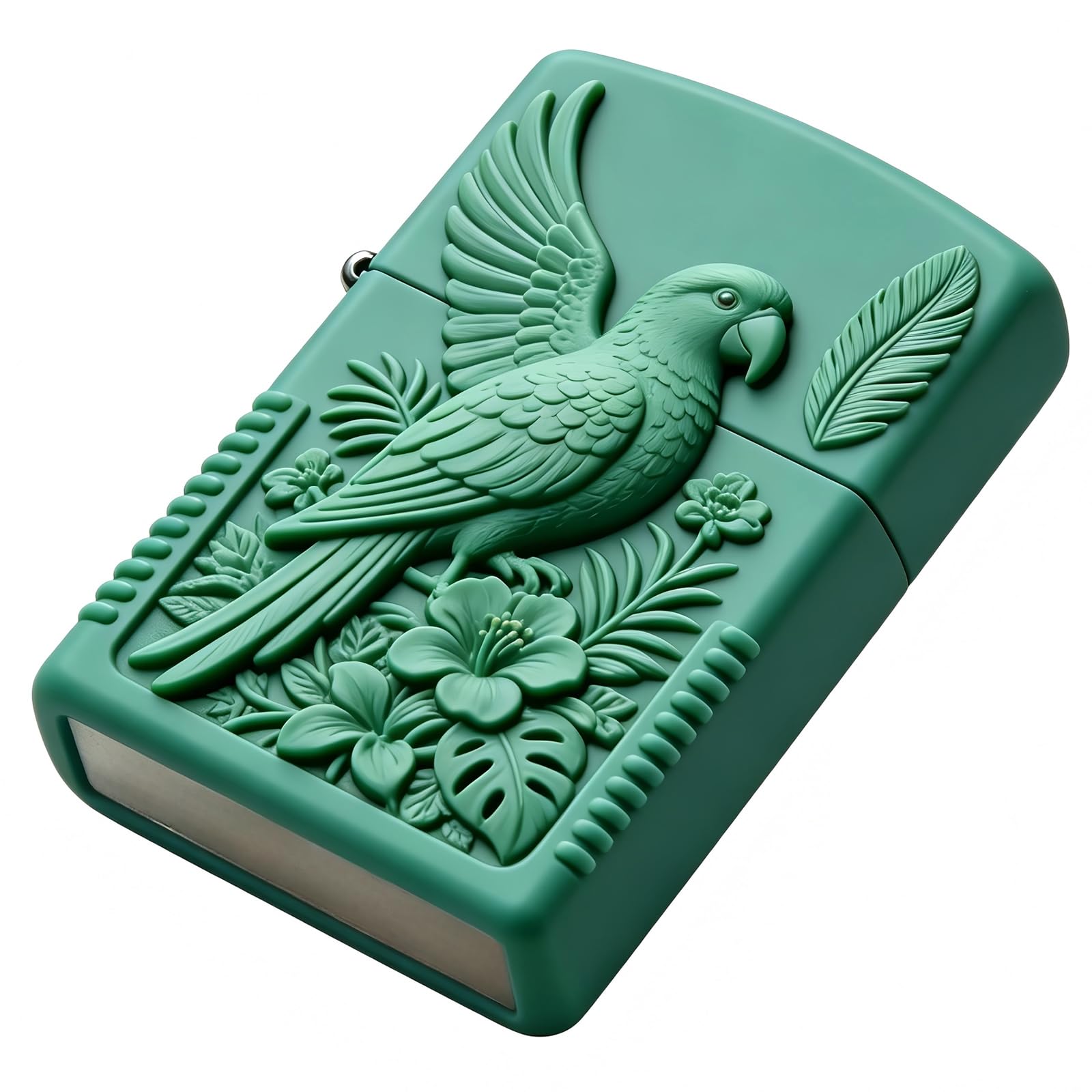 3D Carved Floral Parrot Kerosene Lighter Flip Top Reusable Wheel Grinding Soft Flame Candle Lighter for Camping Hiking