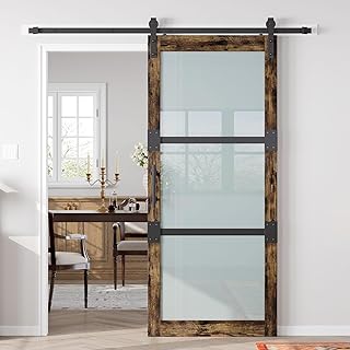 Fredbeck 36x84 Frosted Glass Barn Doors Aluminum Frame and 6.6ft Hardwar...