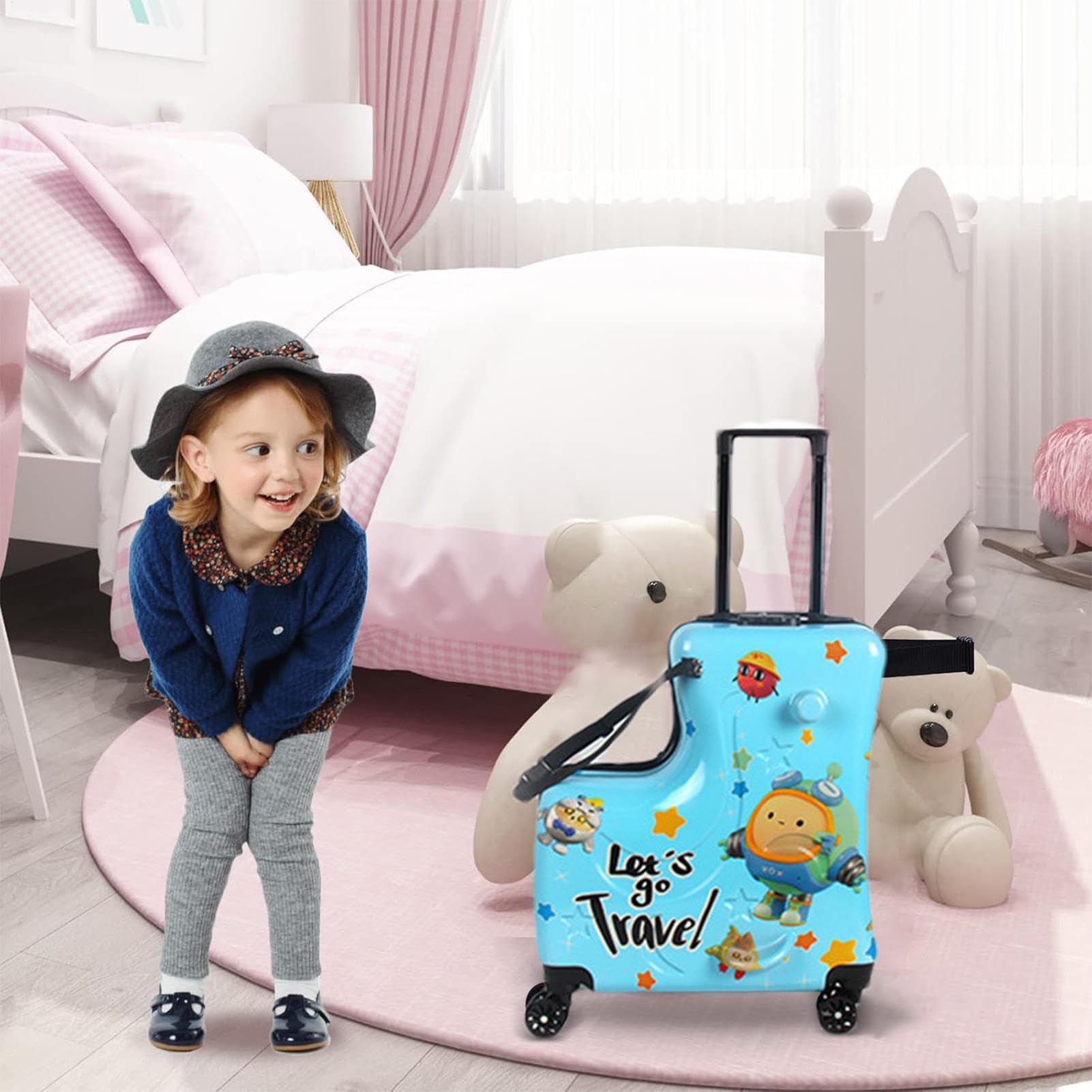 Bagaglio girevole per bambini - Bagagli da viaggio per bambini | valigia con ruote maneggevole | Ruote girevoli per bagagli per bambini con guida laterale rigida con ruote con maniglia, vali