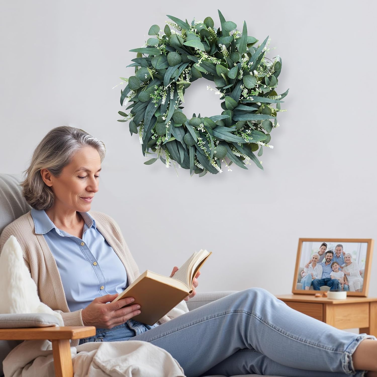 24-26 inch Large Eucalyptus Wreaths for Front Door, Handmade Artificial Spring Summer Wreath for Home, Farmhouse,Wall Decor,Outside All Seasons