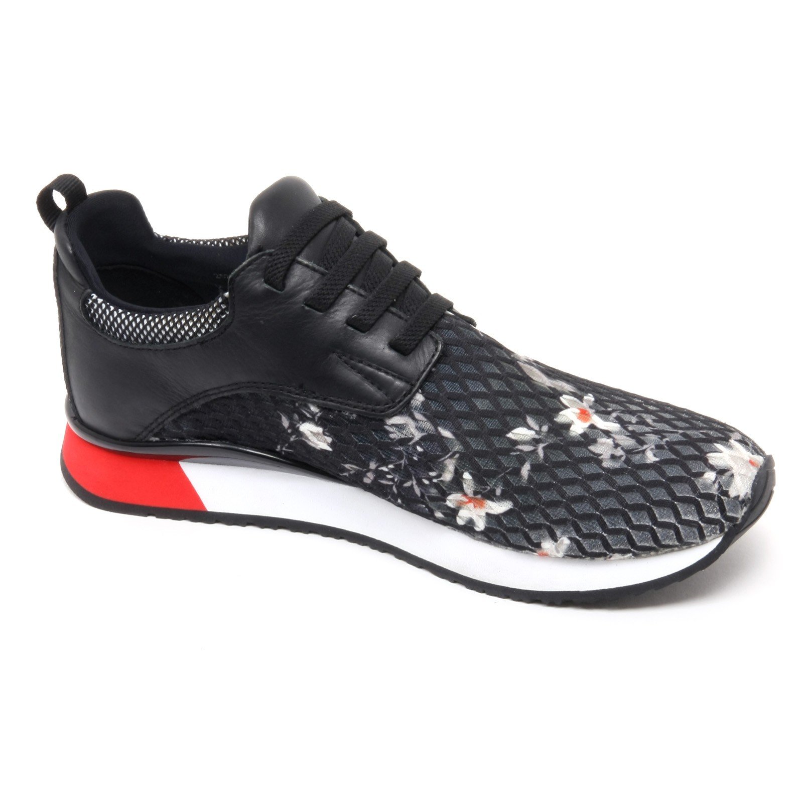 Kryminał B6566 damskie trampki LONDON WITHOUT BOX czarne kwiaty kobieta buty, Czarny, 36 EU