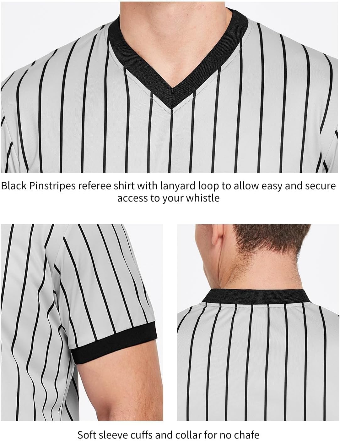 FitsT4 Sports Basketball Officials Grey Wrestling V-Neck Performance Referee Shirt Ref Jersey Uniform - Image 4