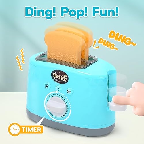 Miniatura 5 de CUTE STONE Juego de electrodomésticos de cocina, juego de accesorios de cocina de simulación, cafetera, licuadora, tostadora, comida de juego, luz y