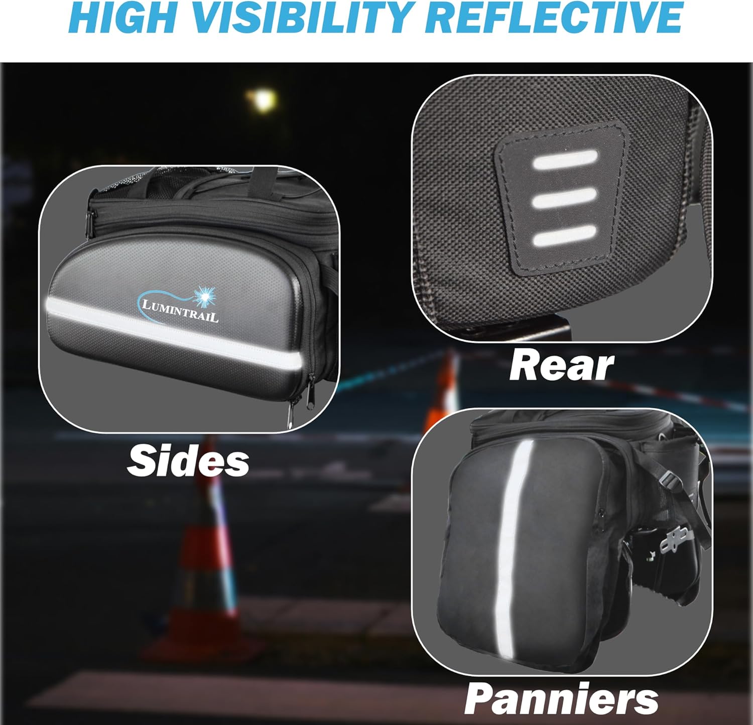 Lumintrail Bike Rear Rack Trunk Bag 34L - Expandable Pannier Bags for Bicycles - Waterproof Rain Cover Included