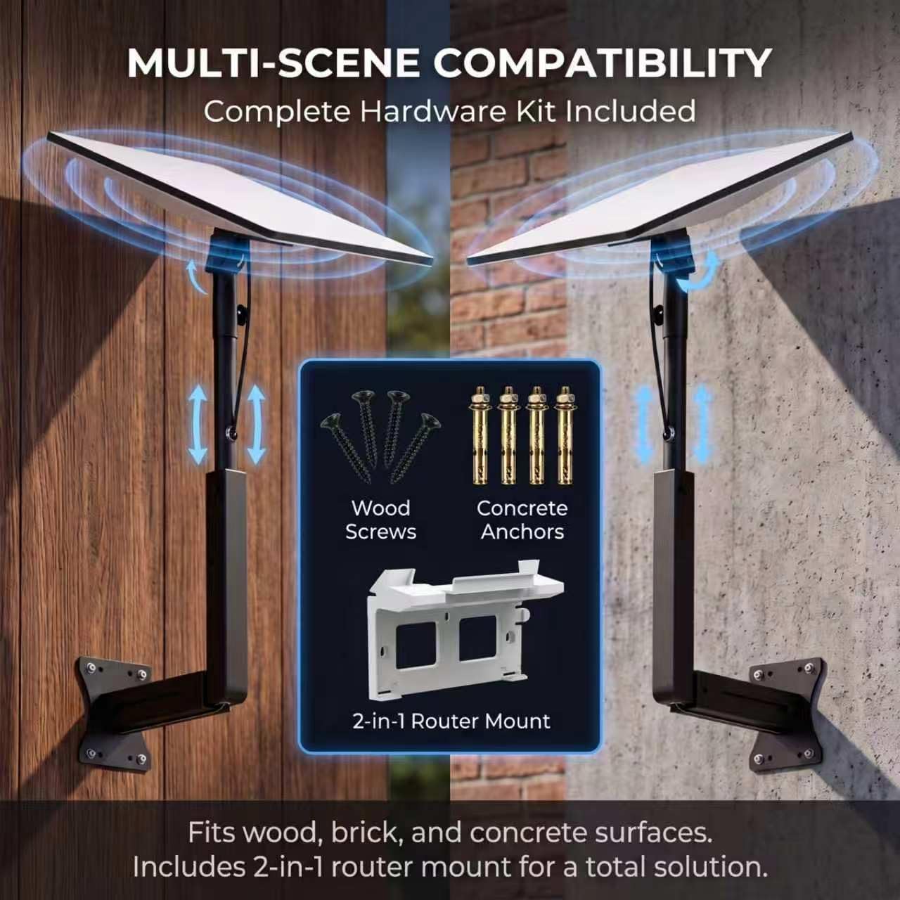 2-in-1 Router Mount,Starlink Gen 3& Gen 4/4X Mount Adapter,Starlink wall Mount Kit with Telescoping Support Arm,Rustproof, Weatherproof for Concrete/Wood Walls,for Starlink V4 Standard Dish